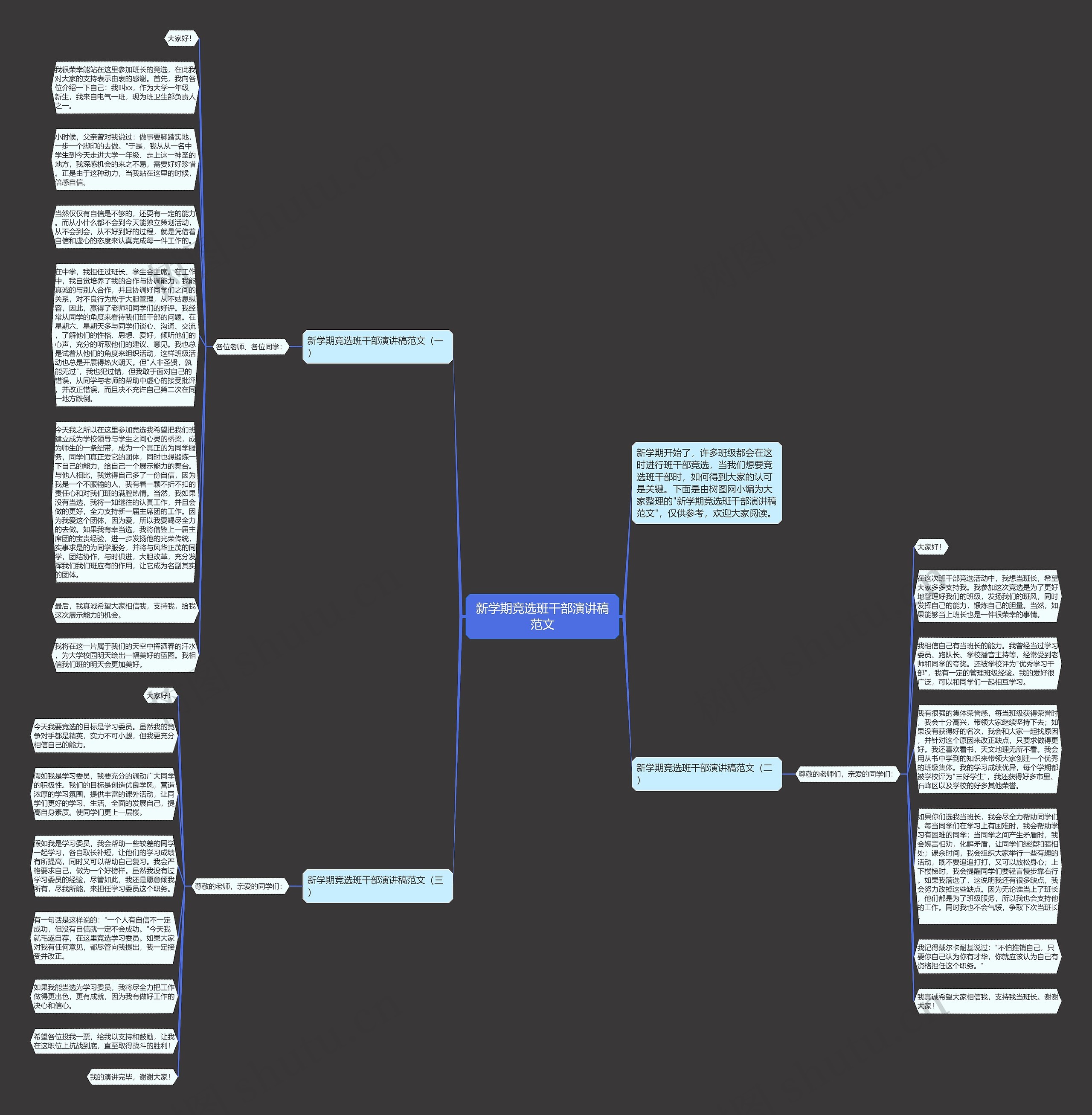 新学期竞选班干部演讲稿范文思维导图