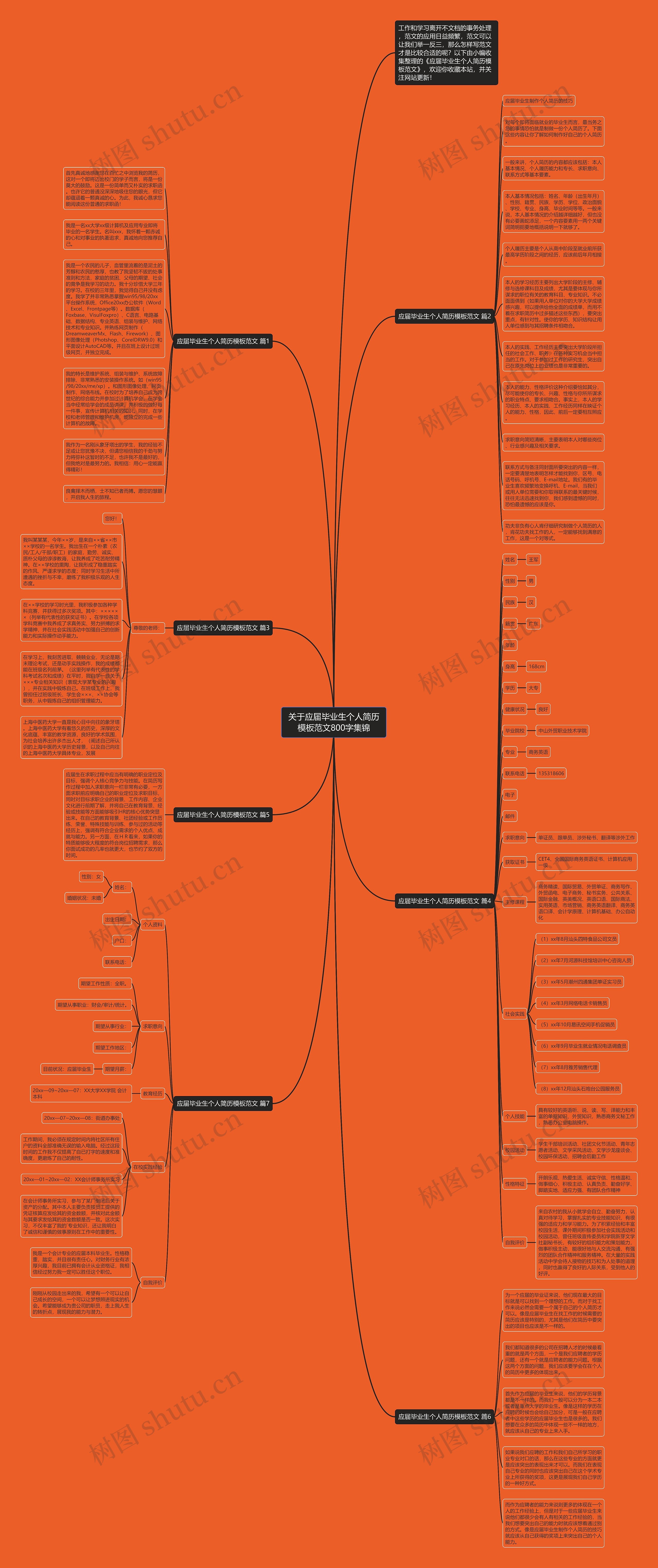 关于应届毕业生个人简历范文800字集锦思维导图