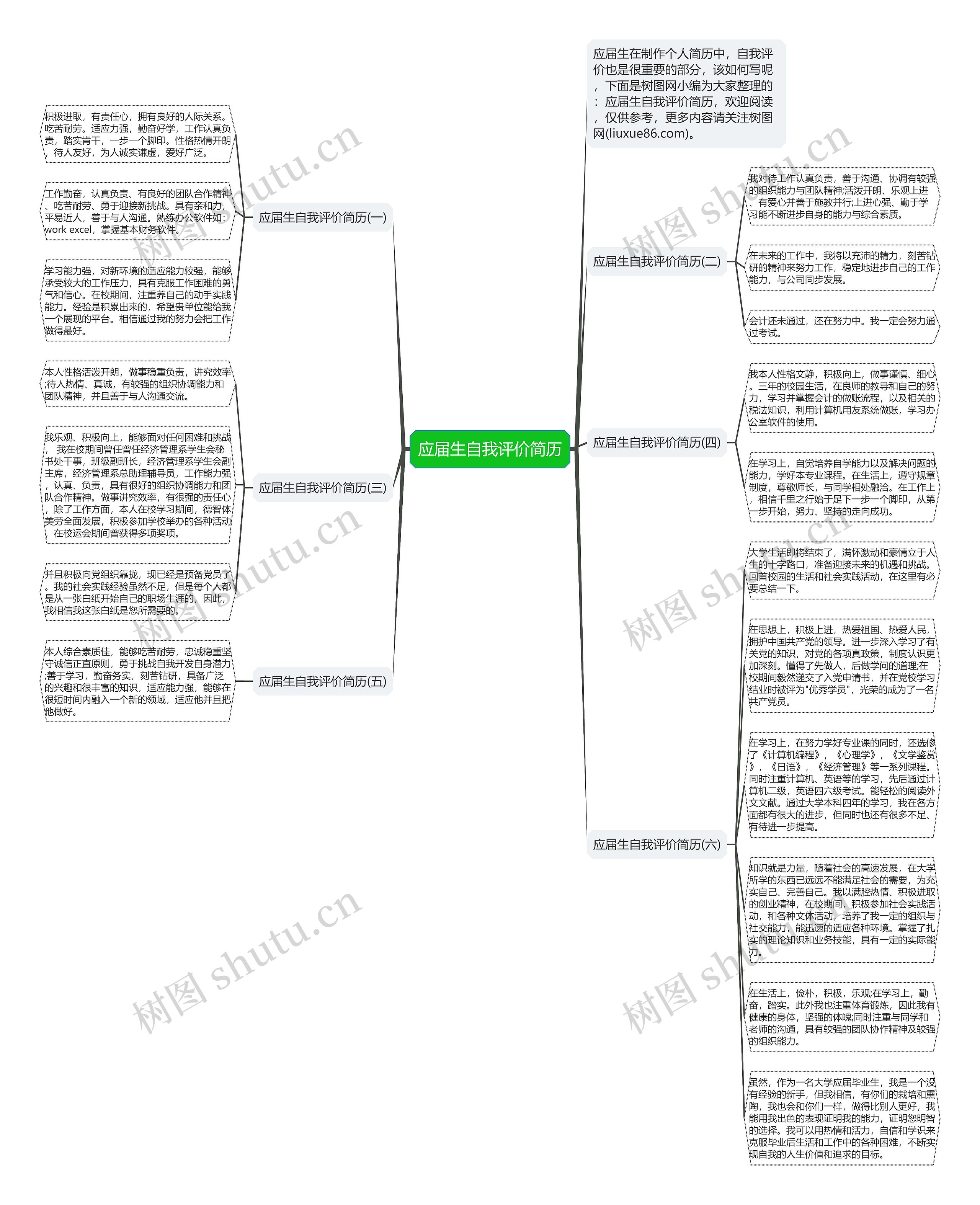 应届生自我评价简历思维导图