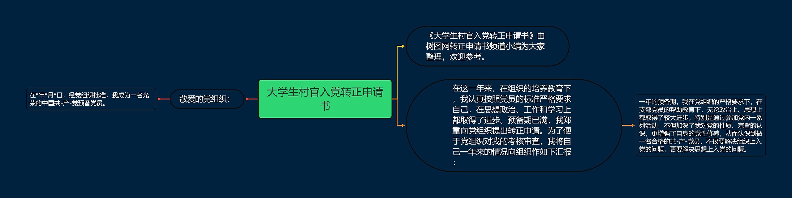 大学生村官入党转正申请书思维导图