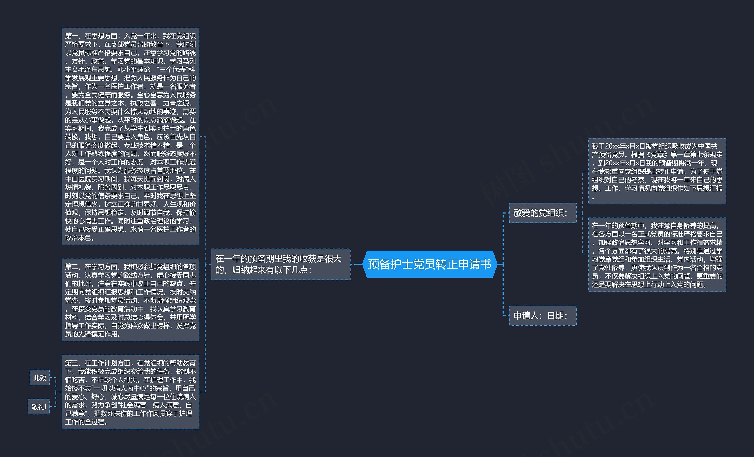 预备护士党员转正申请书思维导图