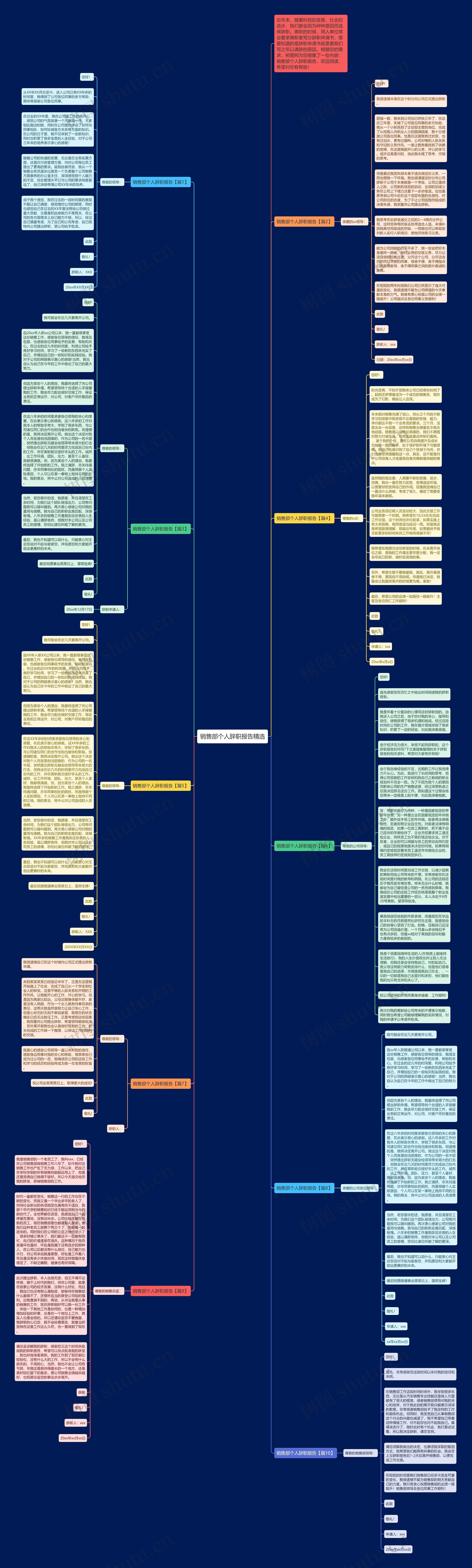 销售部个人辞职报告精选思维导图
