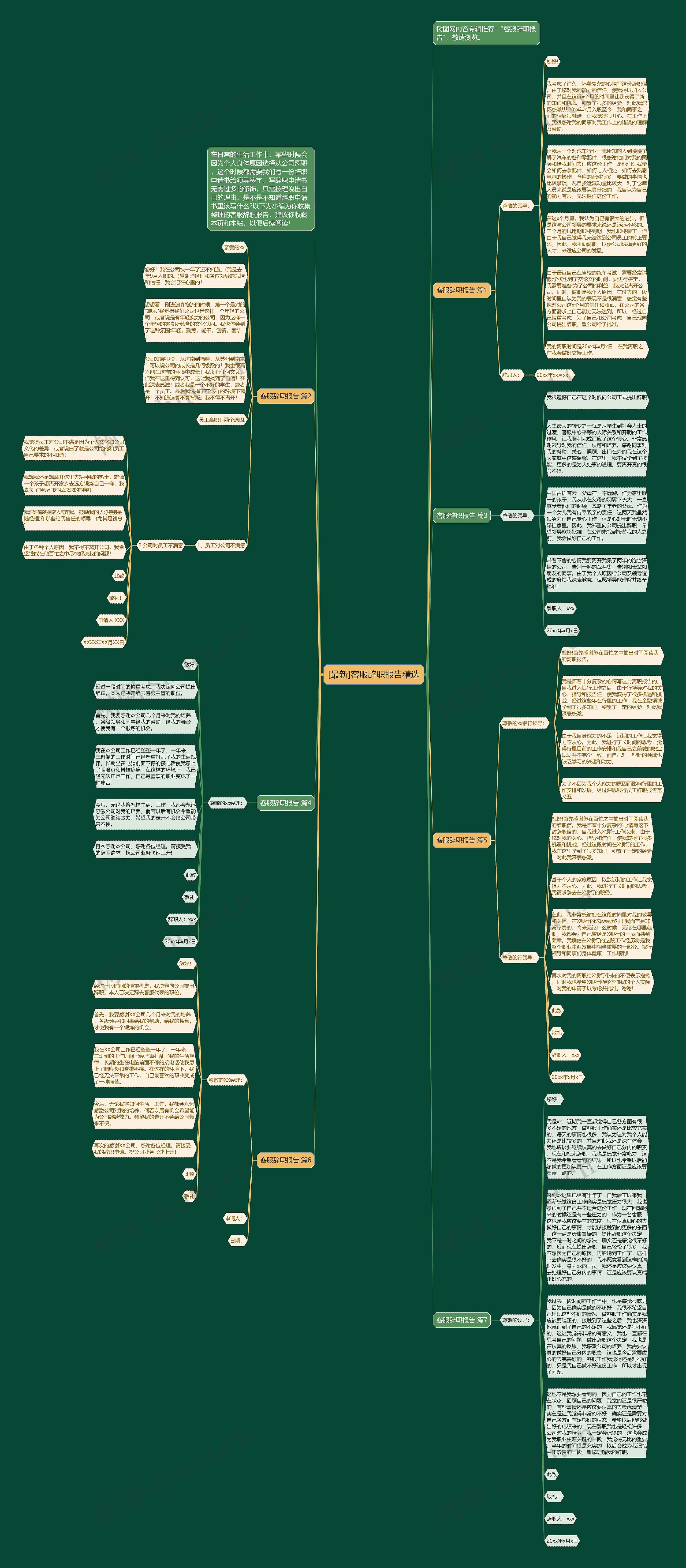 [最新]客服辞职报告精选思维导图