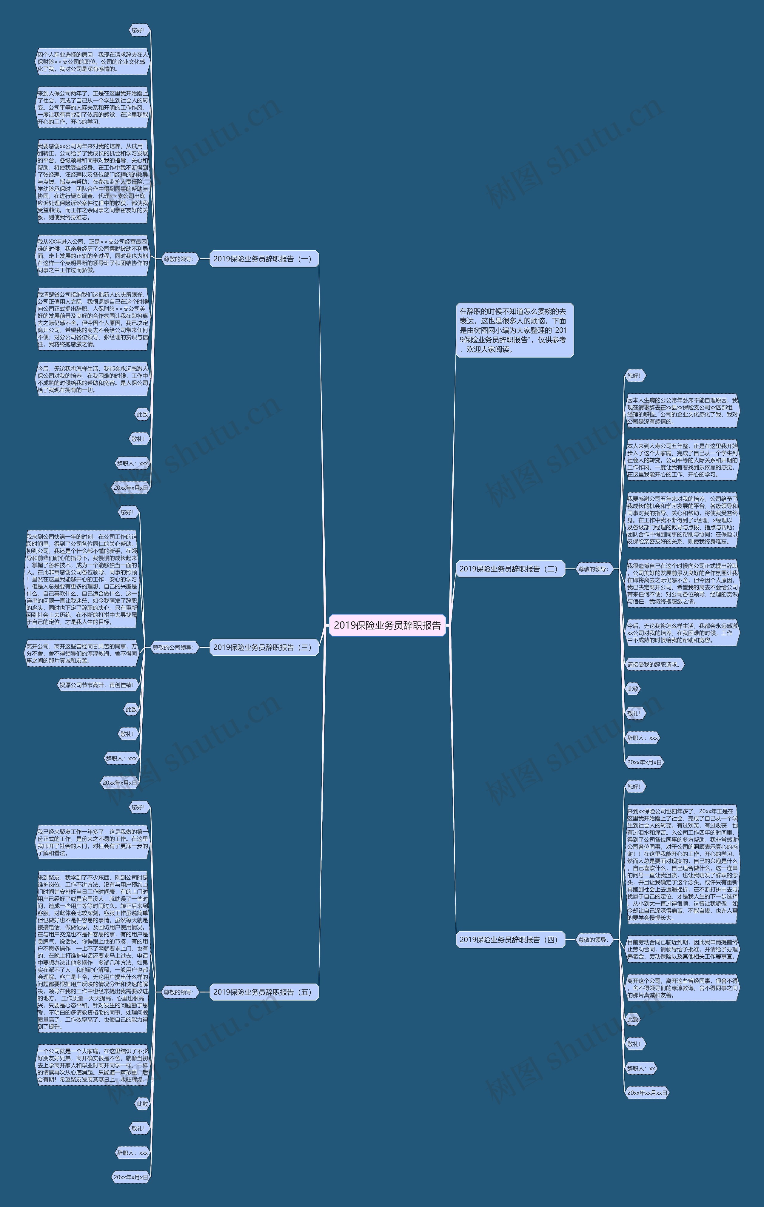 2019保险业务员辞职报告思维导图