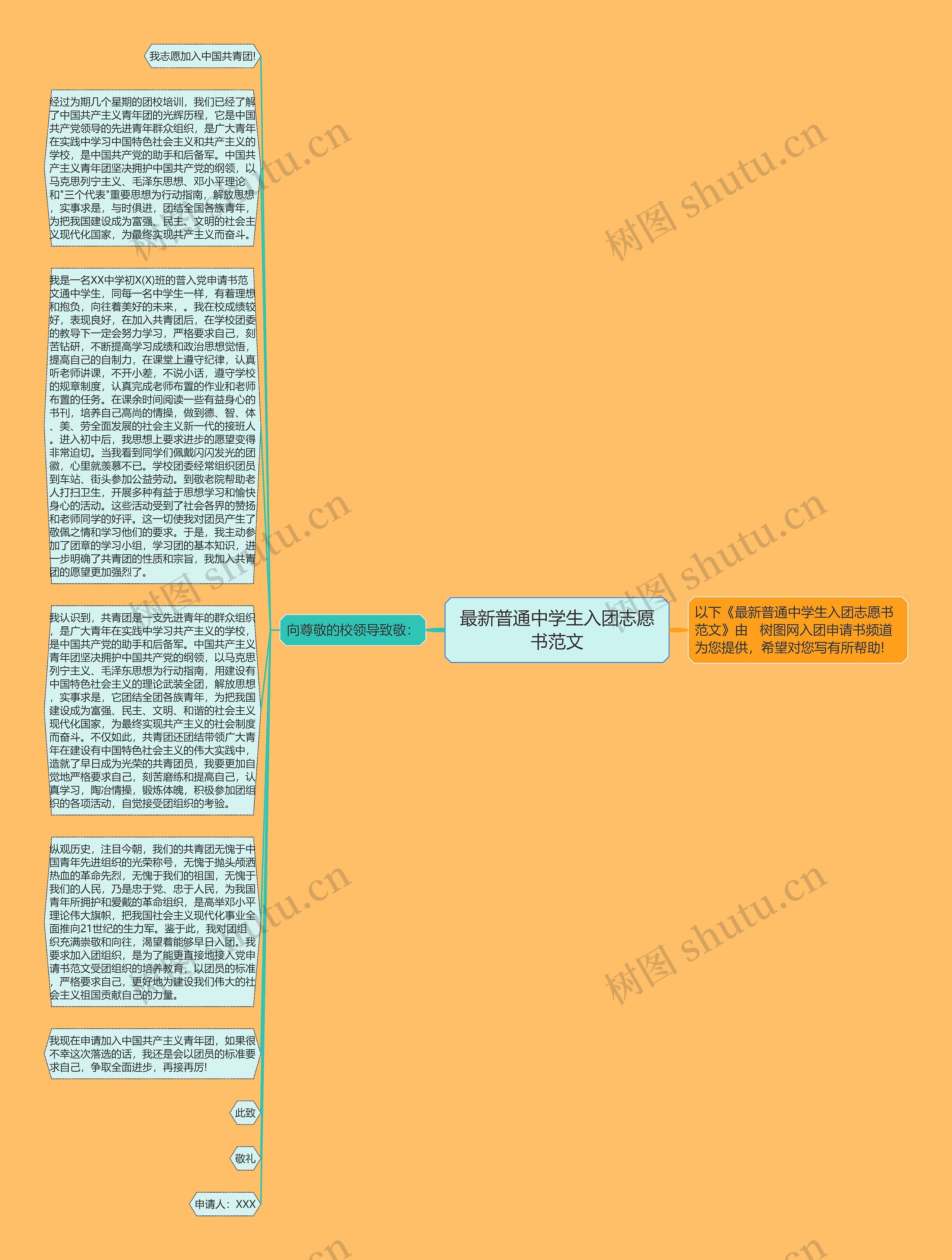 最新普通中学生入团志愿书范文思维导图