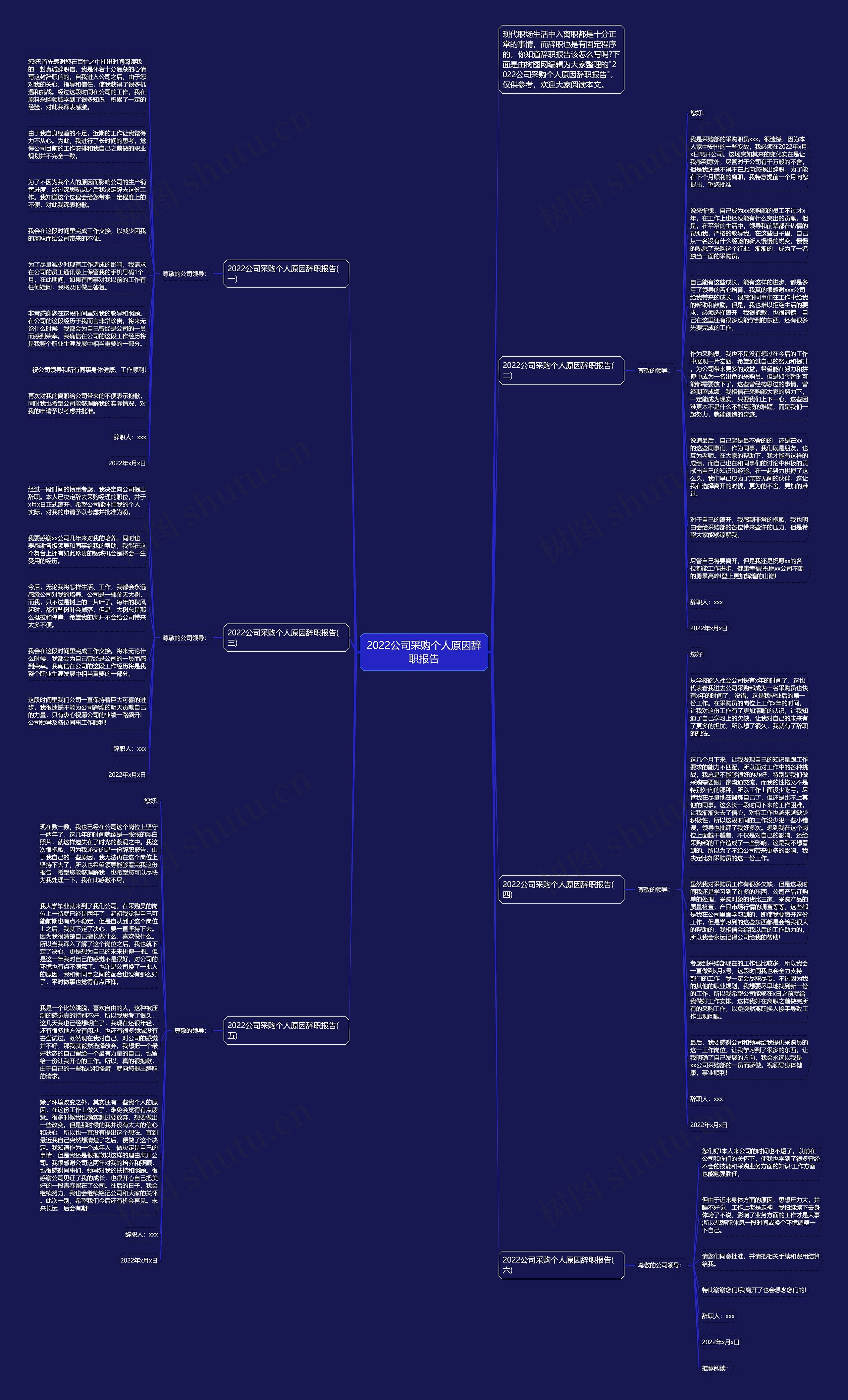 2022公司采购个人原因辞职报告思维导图