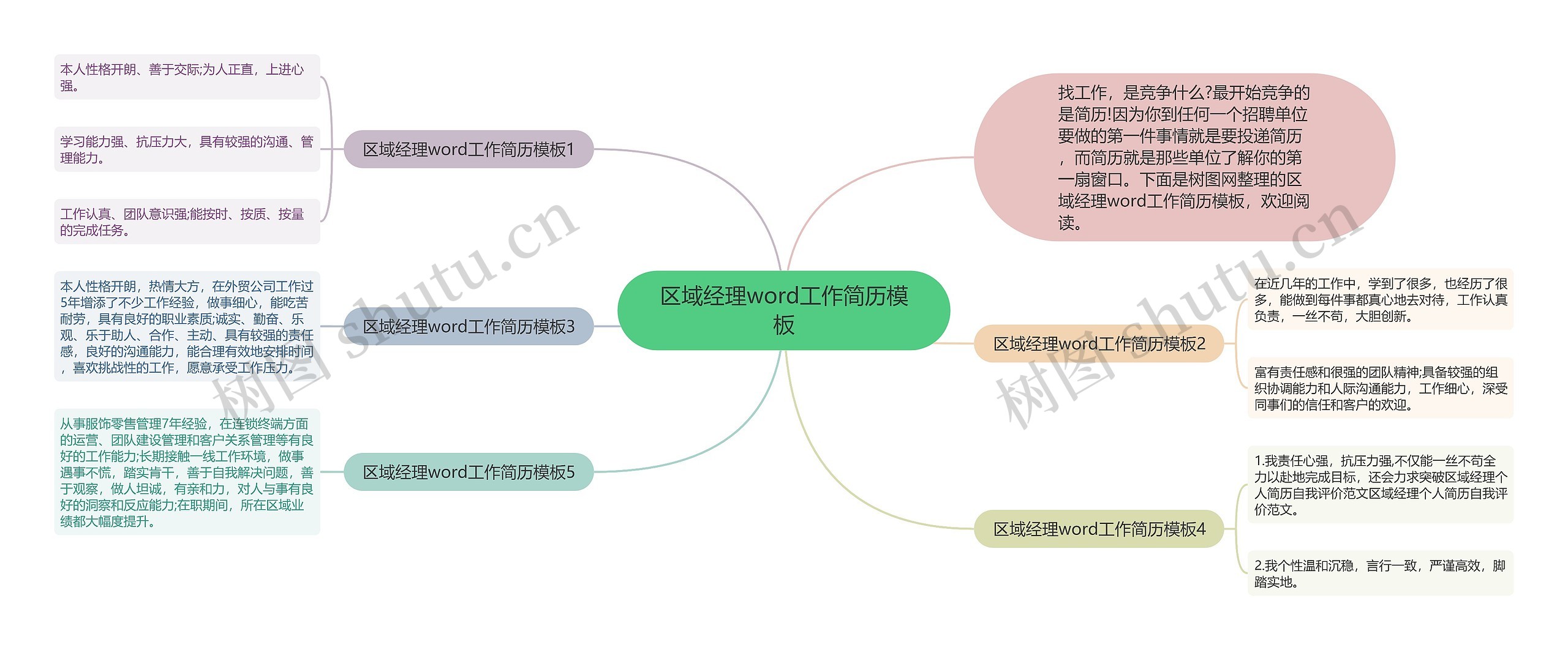 区域经理word工作简历思维导图