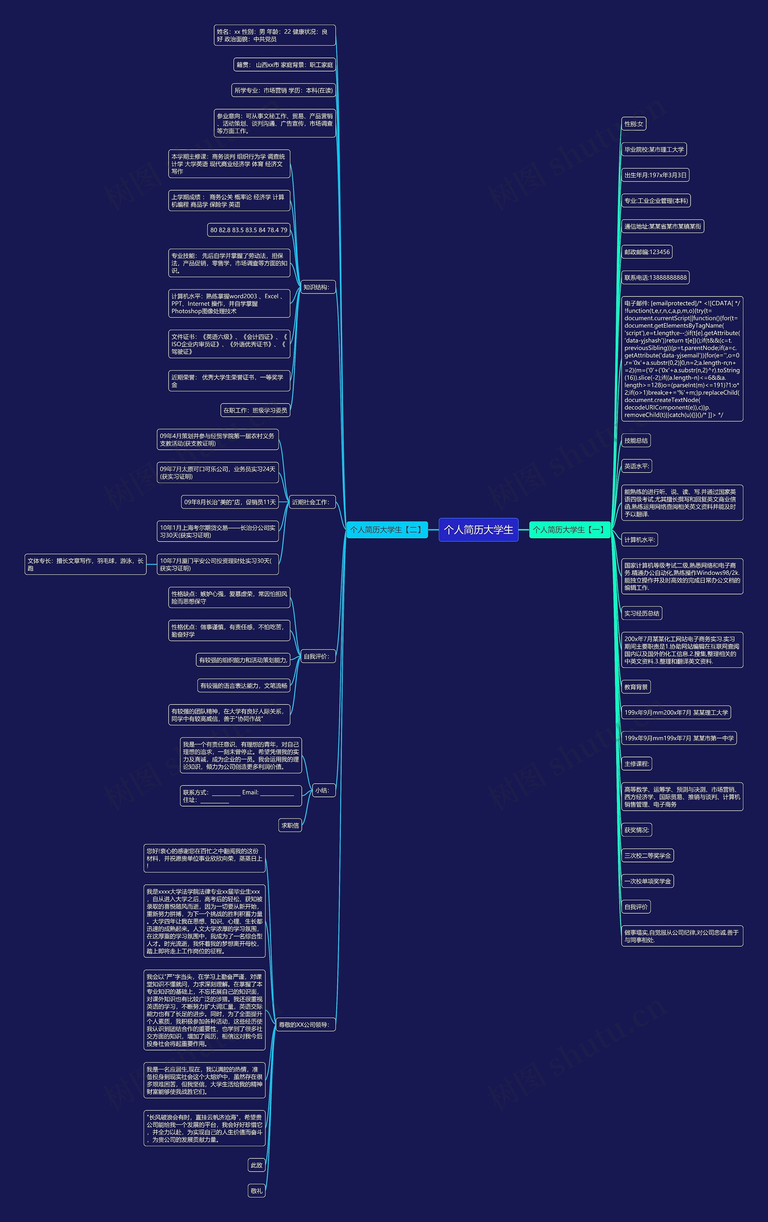 个人简历大学生思维导图