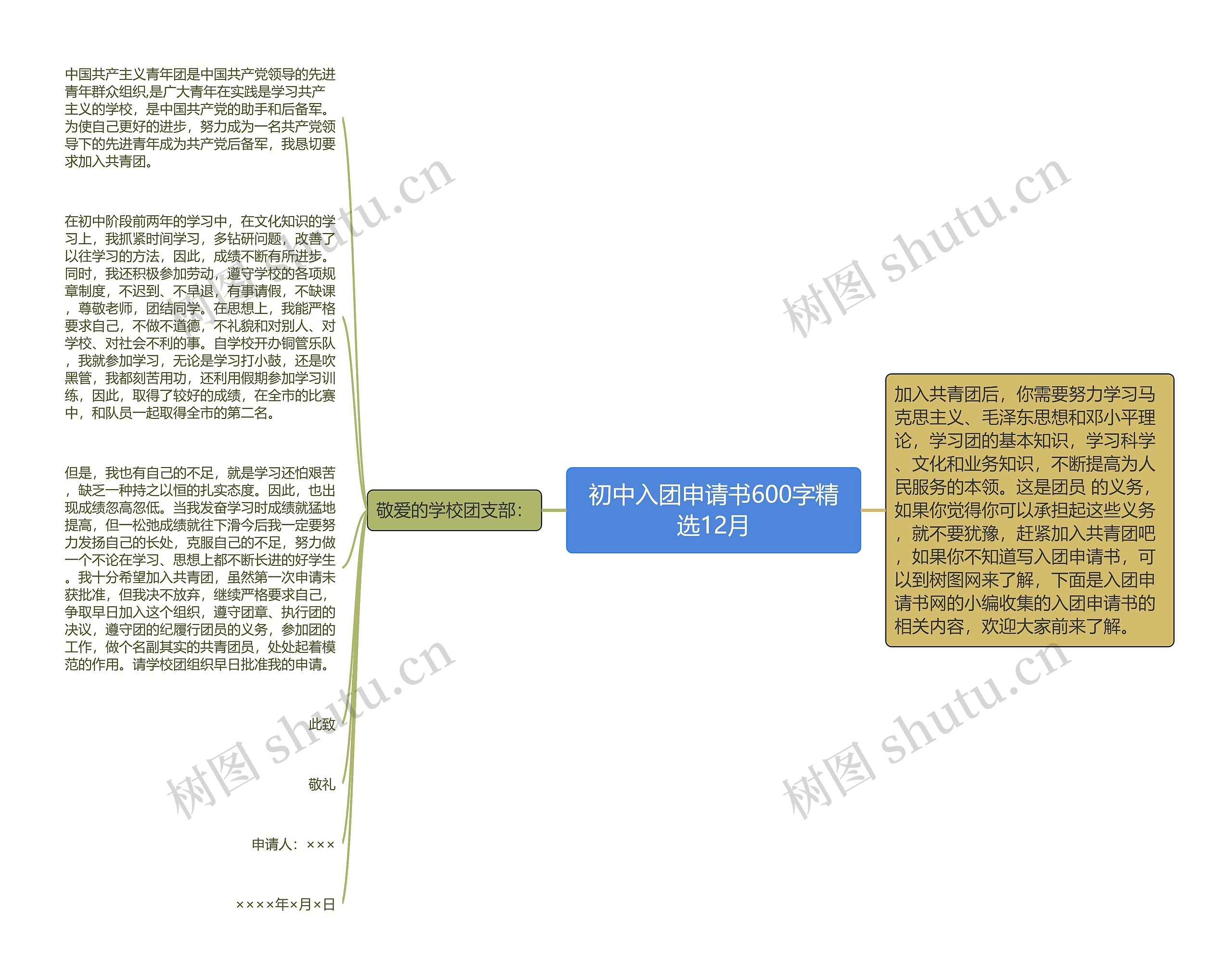 初中入团申请书600字精选12月思维导图