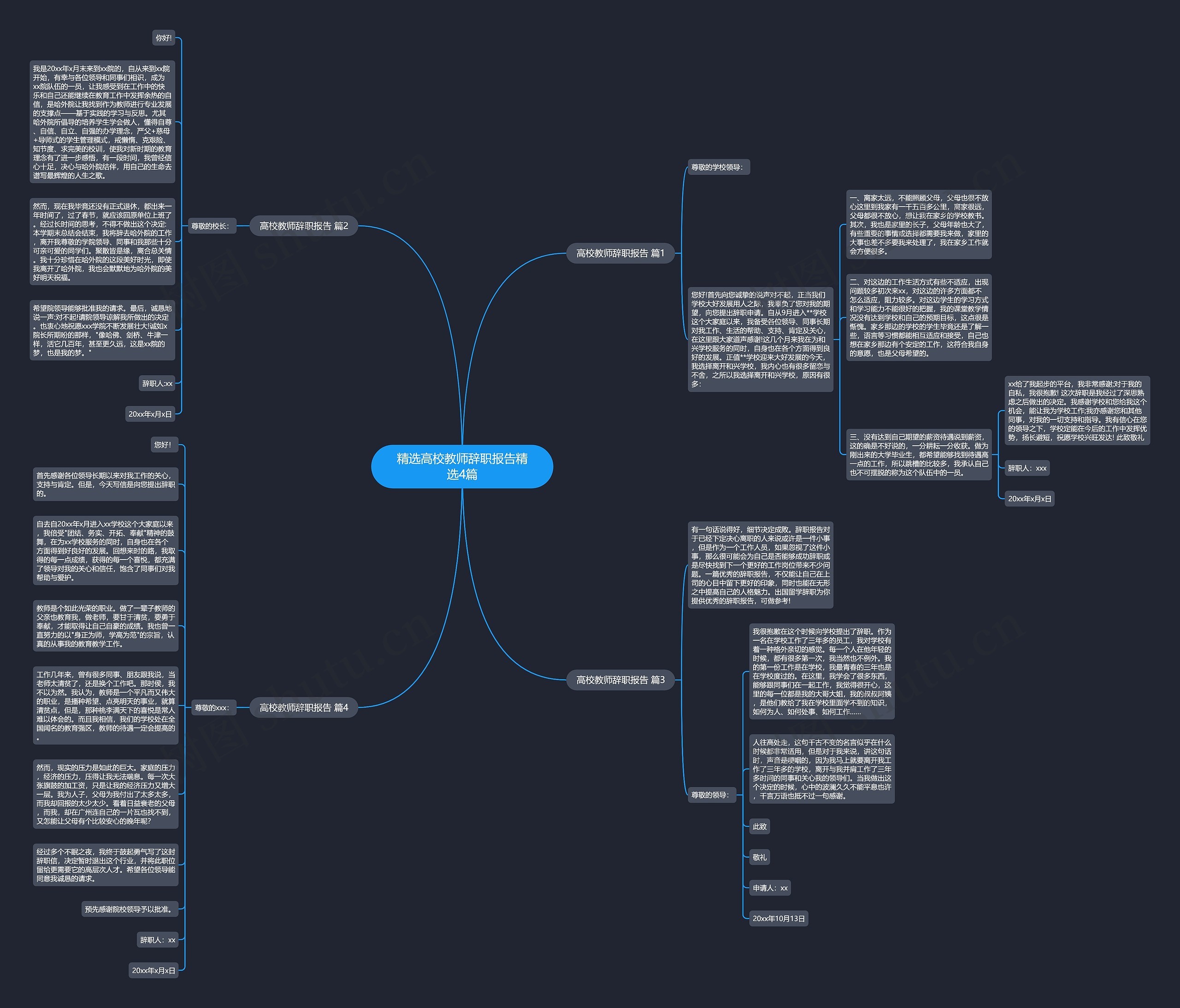 精选高校教师辞职报告精选4篇思维导图