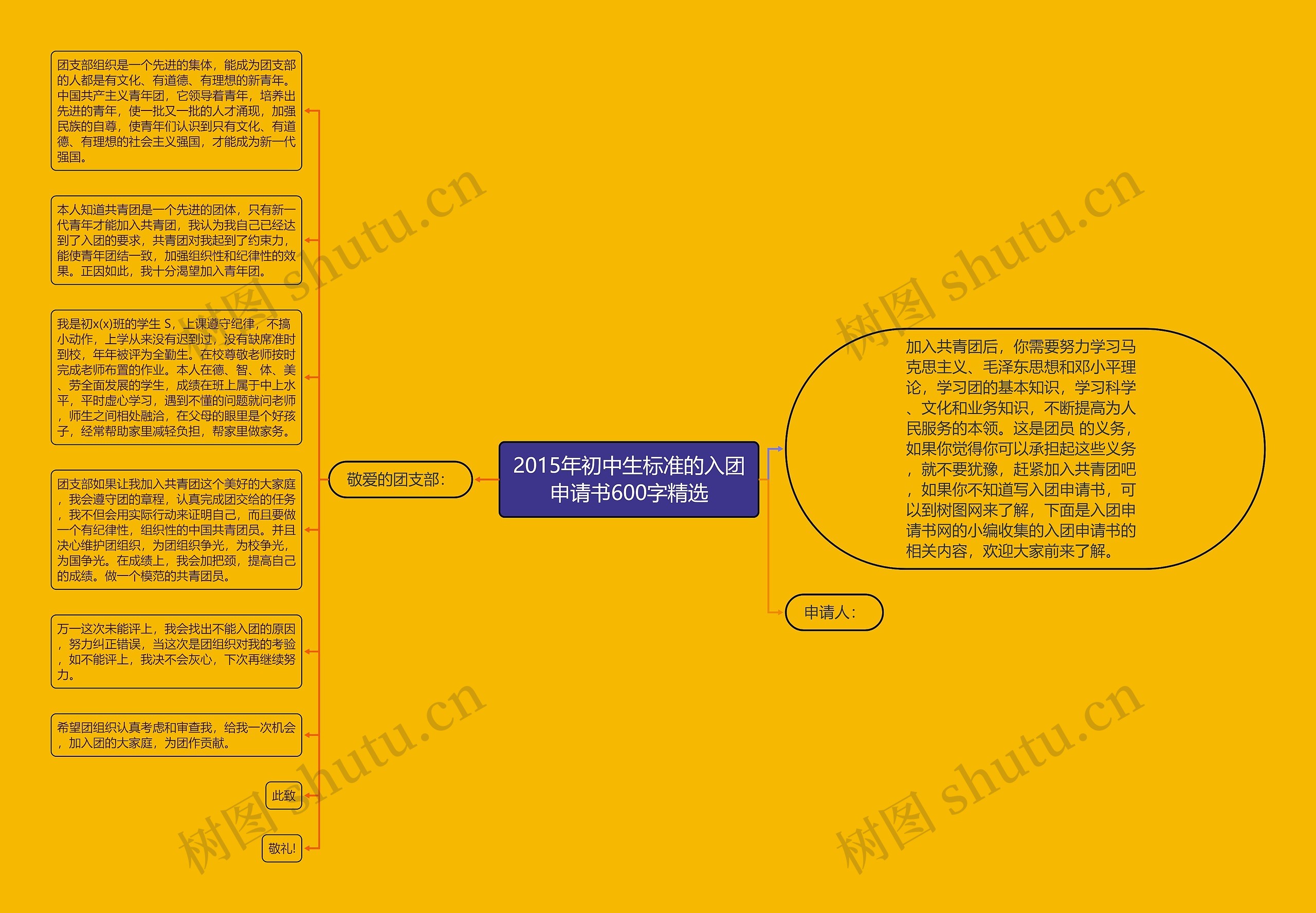 2015年初中生标准的入团申请书600字精选思维导图