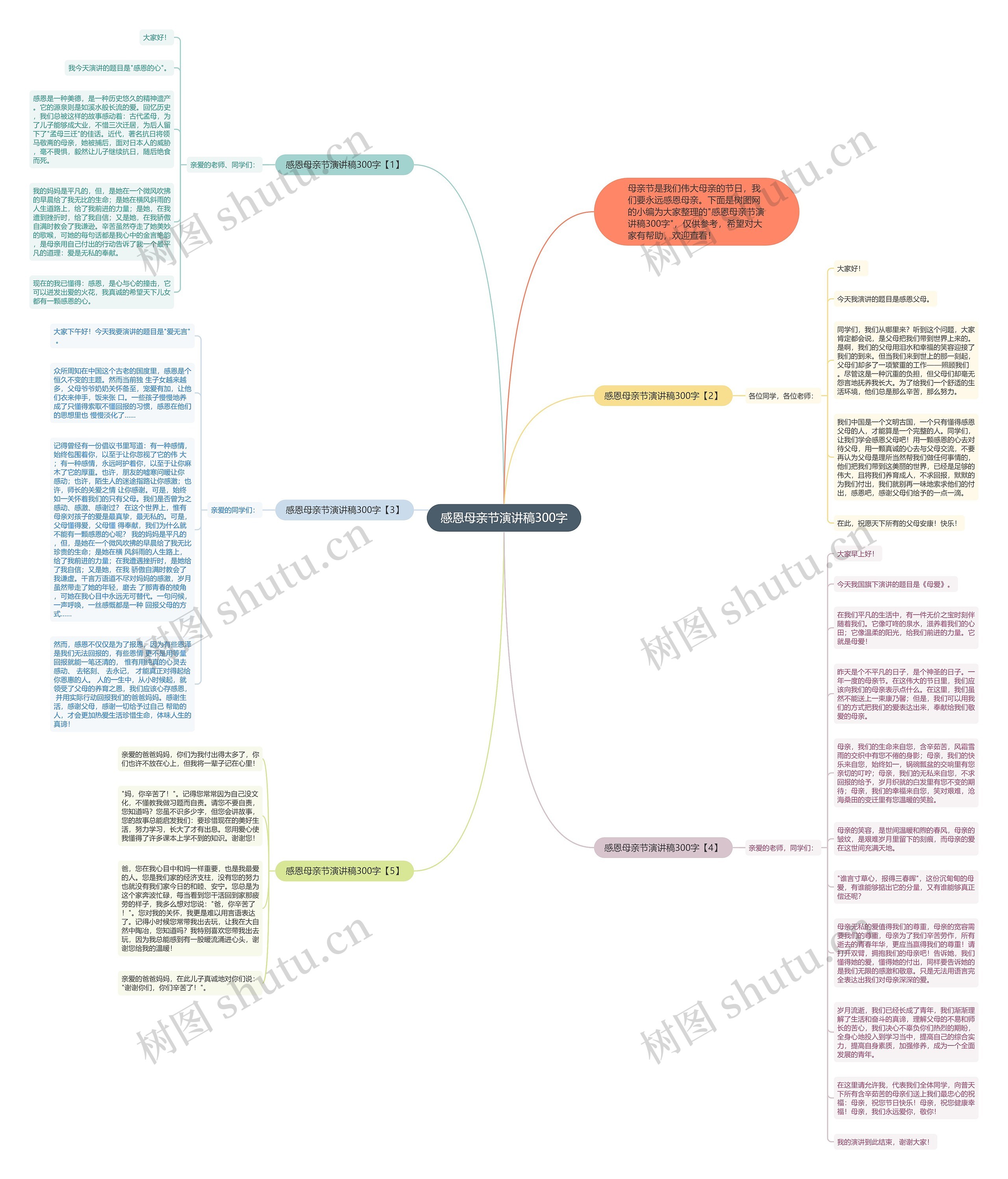 感恩母亲节演讲稿300字思维导图