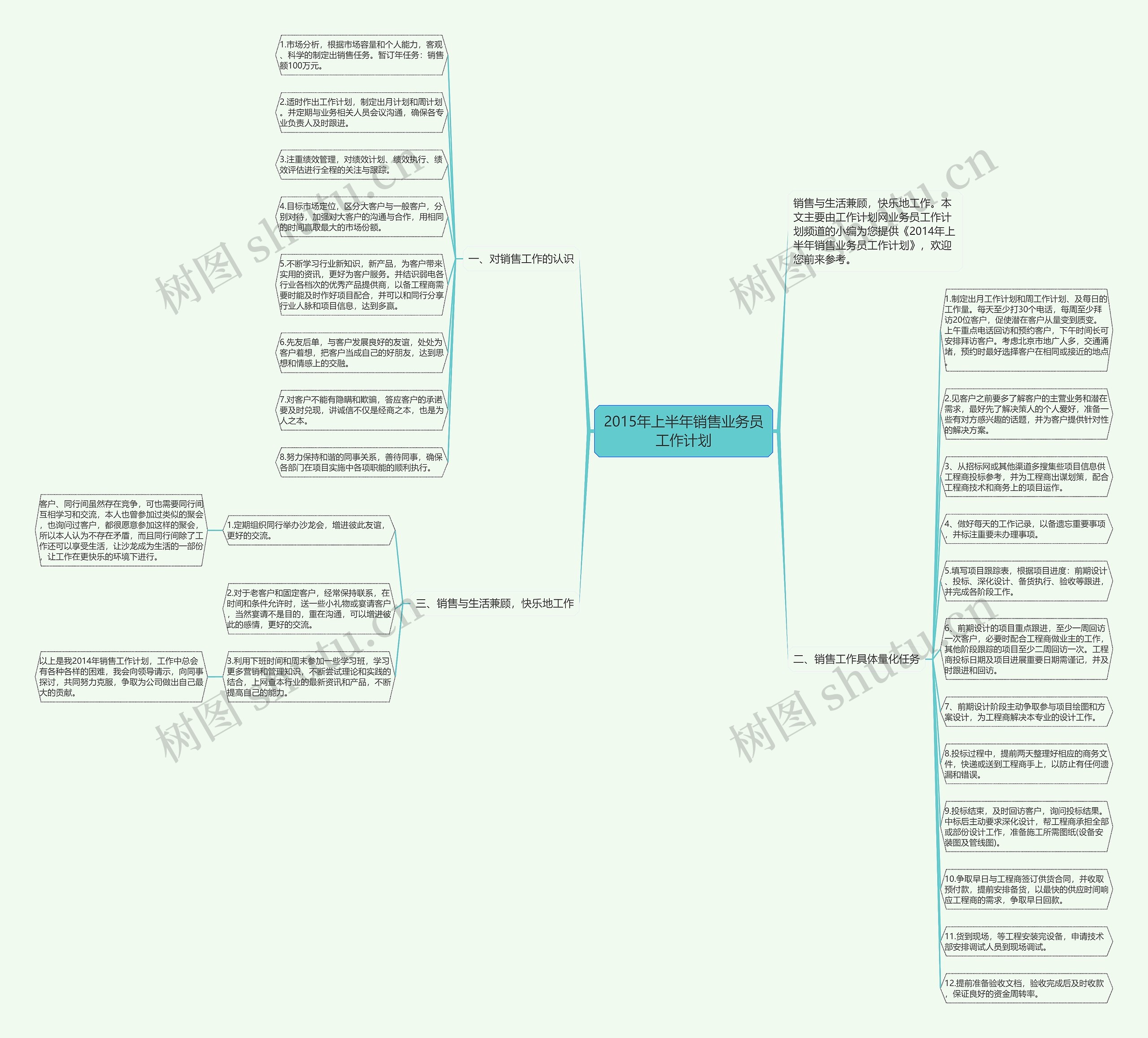 2015年上半年销售业务员工作计划思维导图