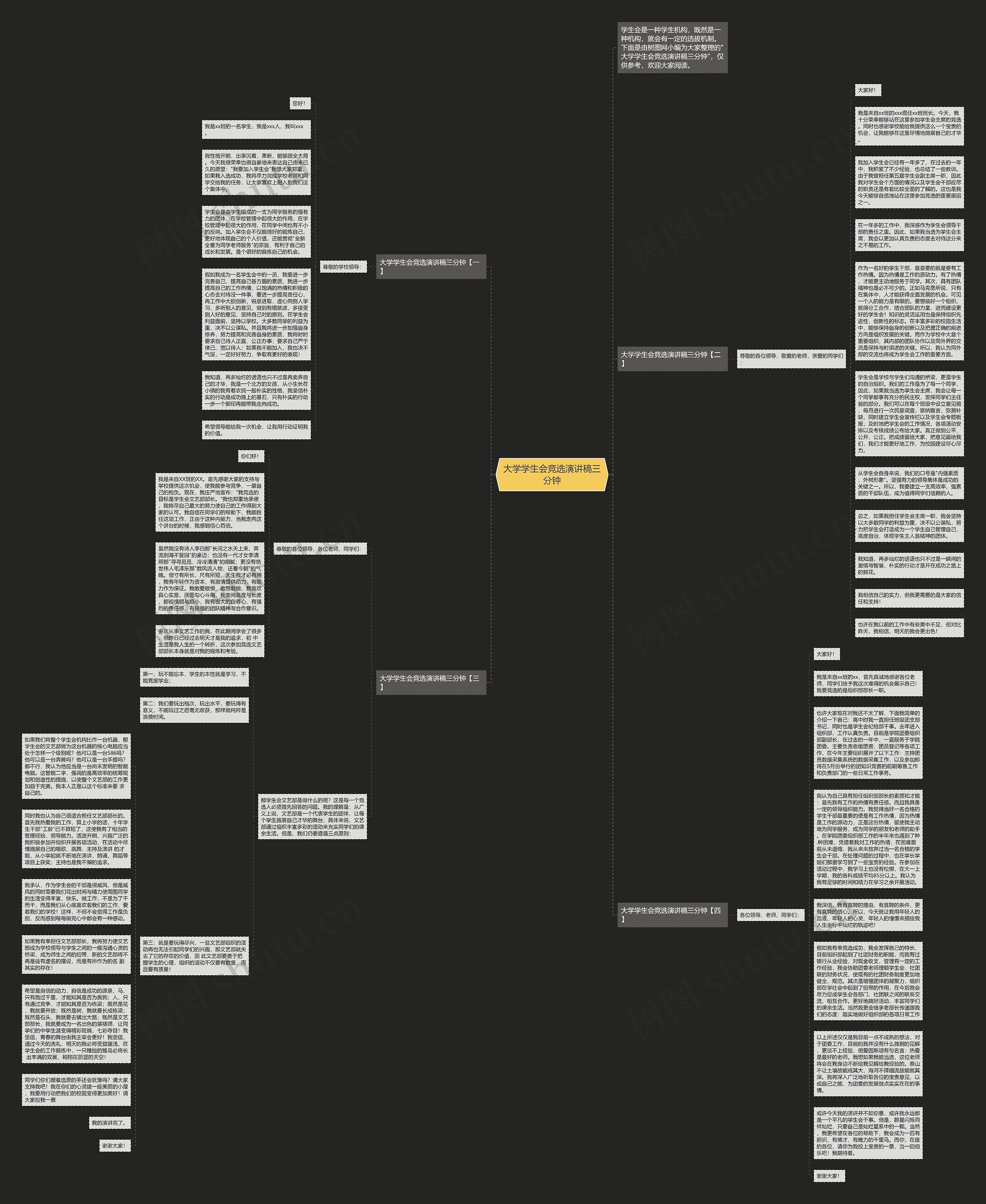 大学学生会竞选演讲稿三分钟思维导图