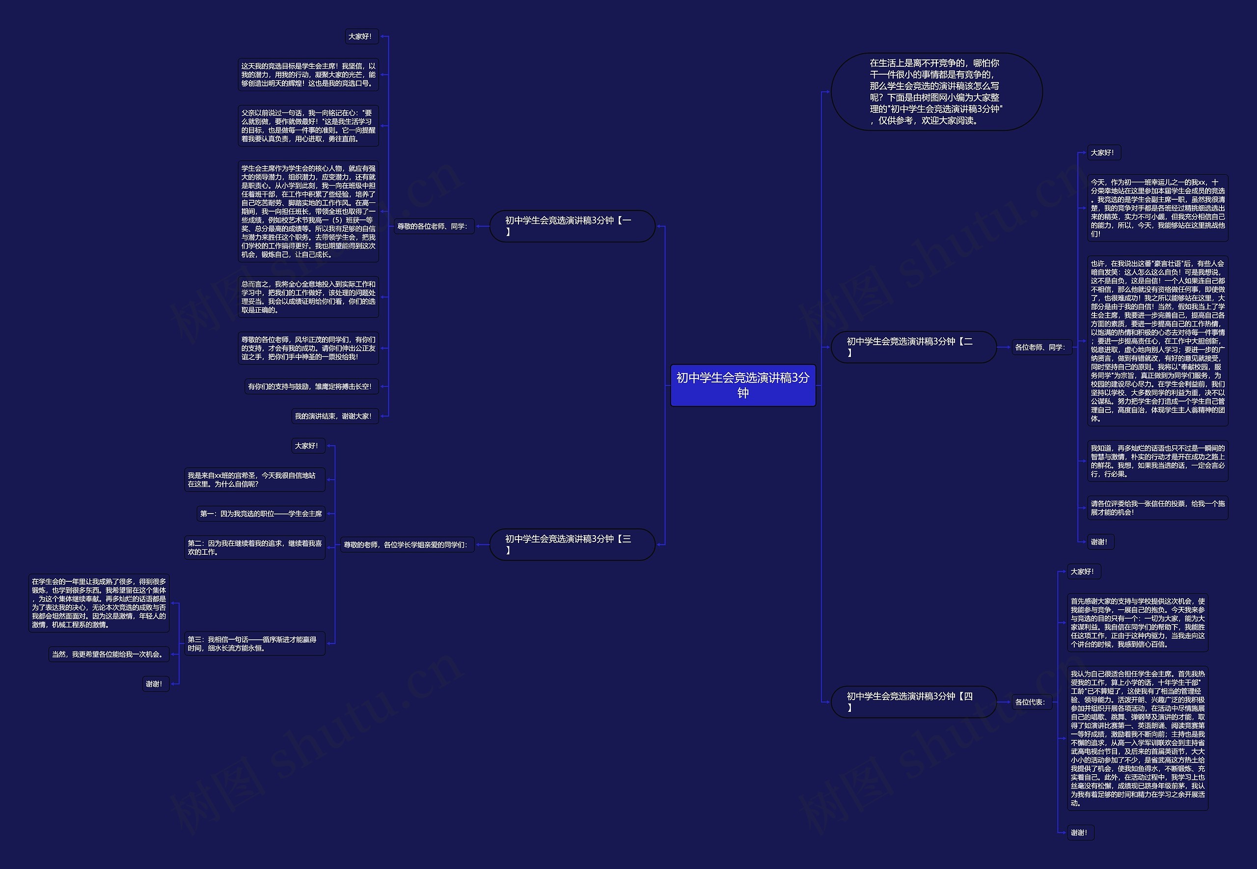 初中学生会竞选演讲稿3分钟思维导图