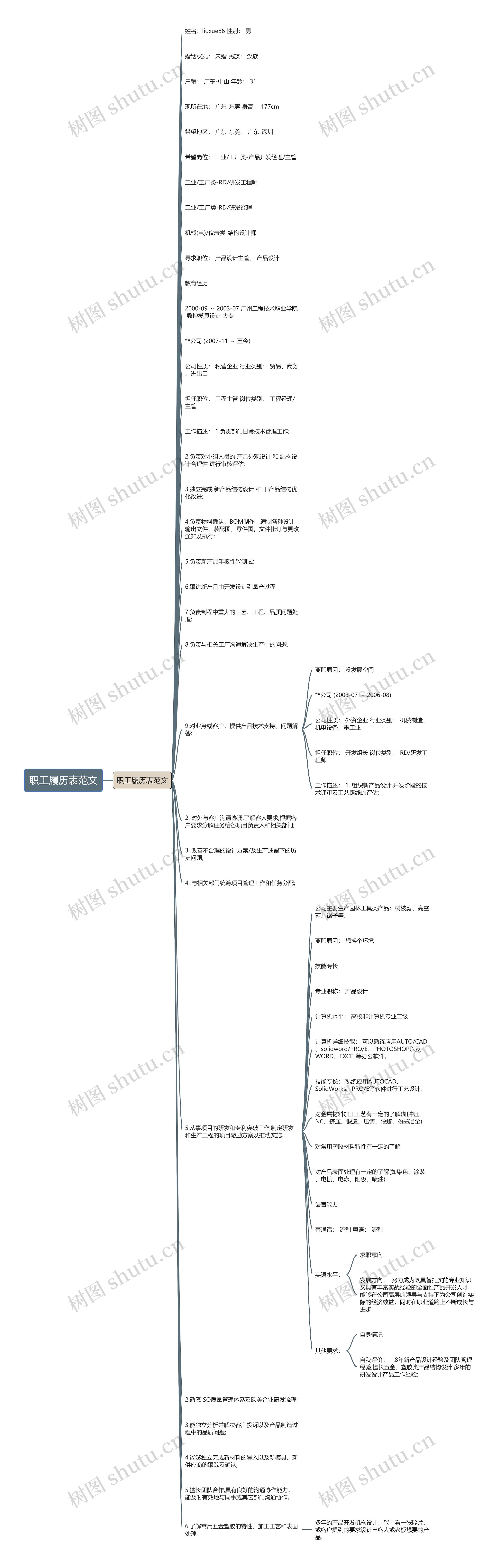 职工履历表范文思维导图