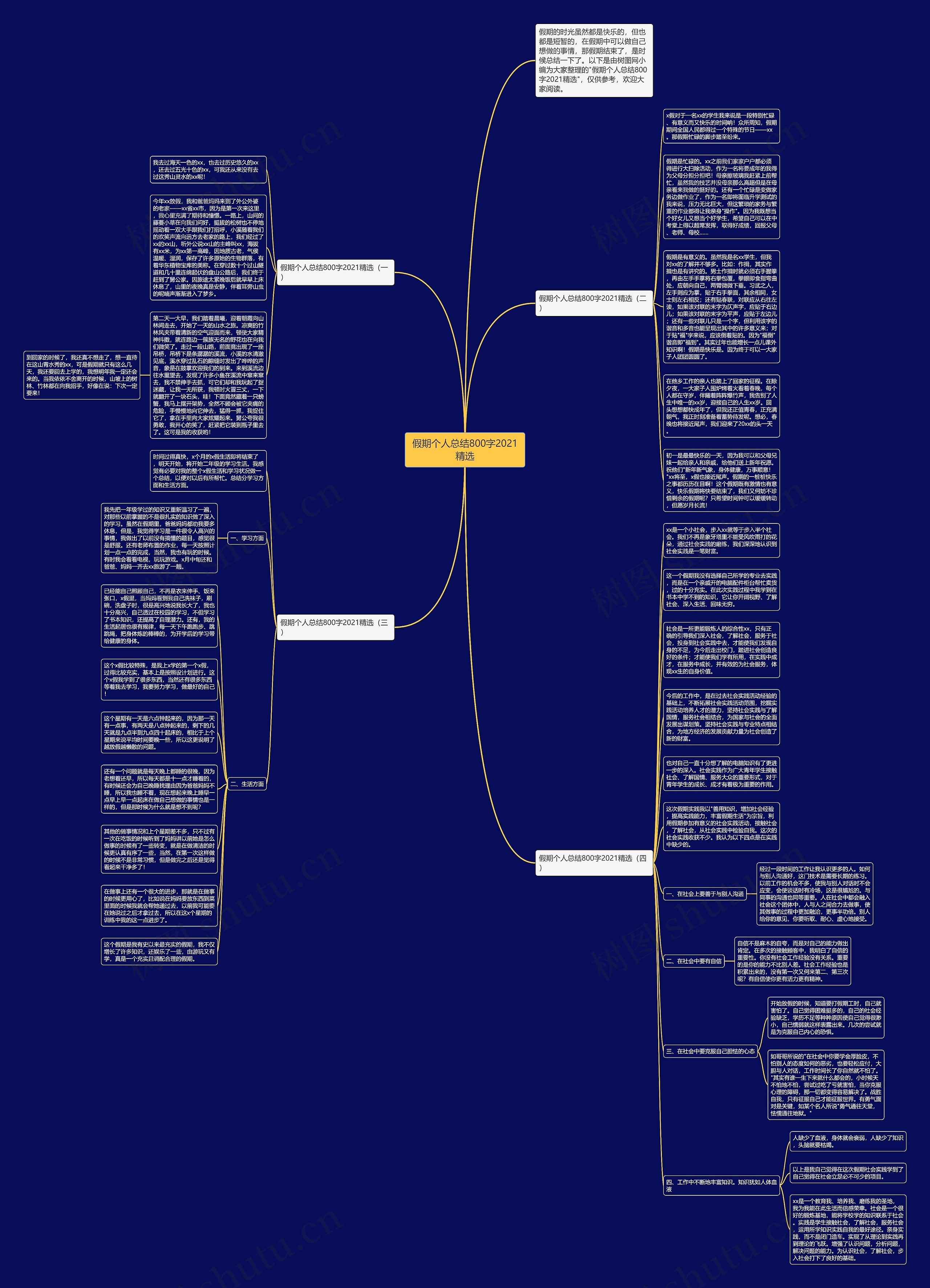 假期个人总结800字2021精选思维导图