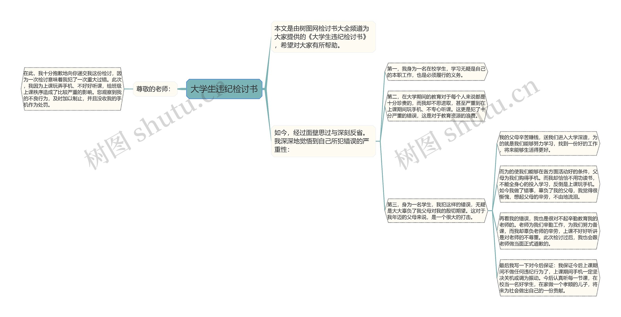 大学生违纪检讨书思维导图