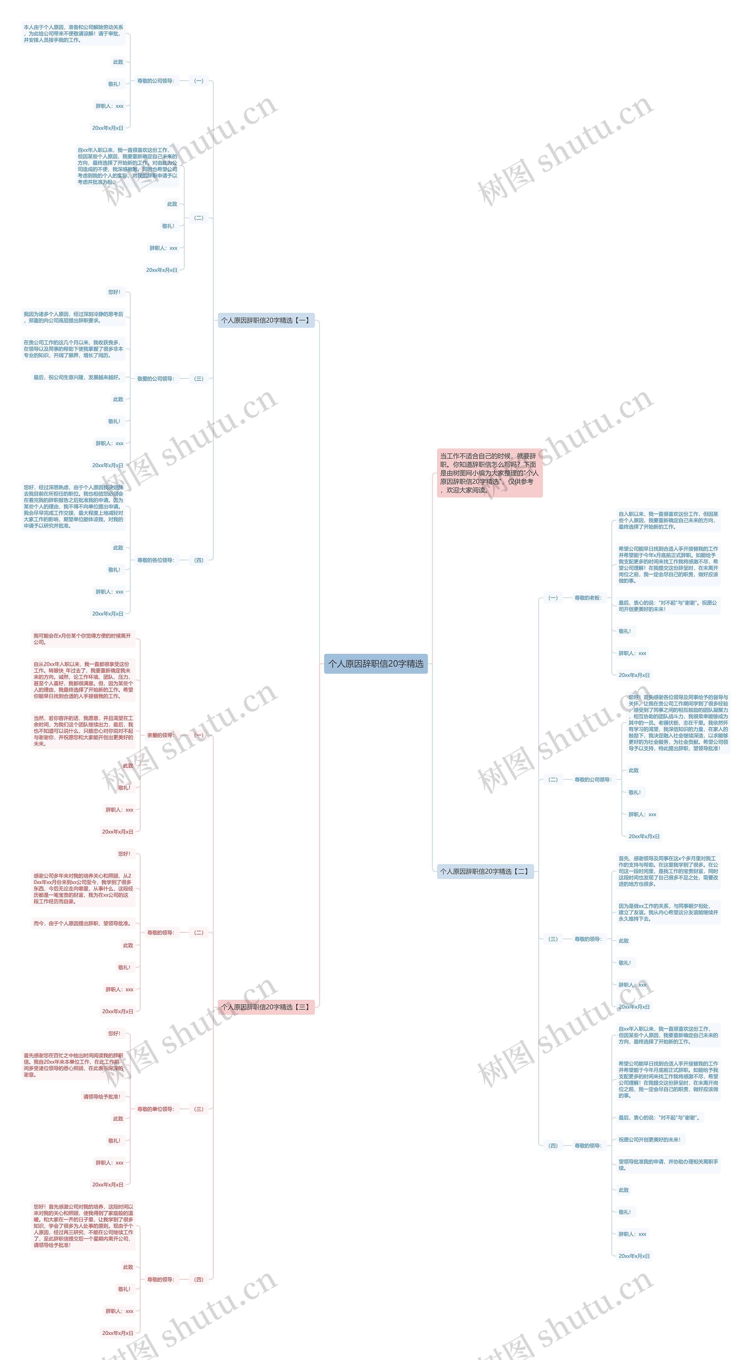 个人原因辞职信20字精选思维导图
