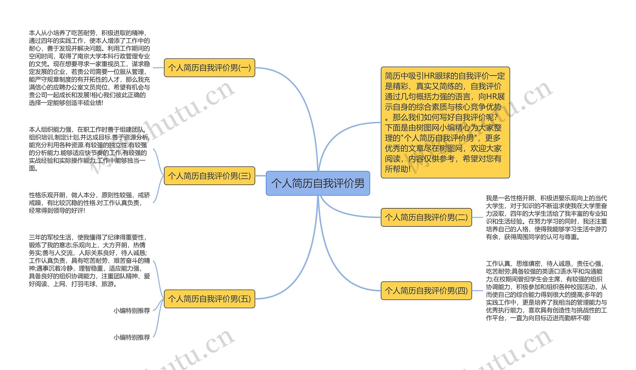 个人简历自我评价男思维导图