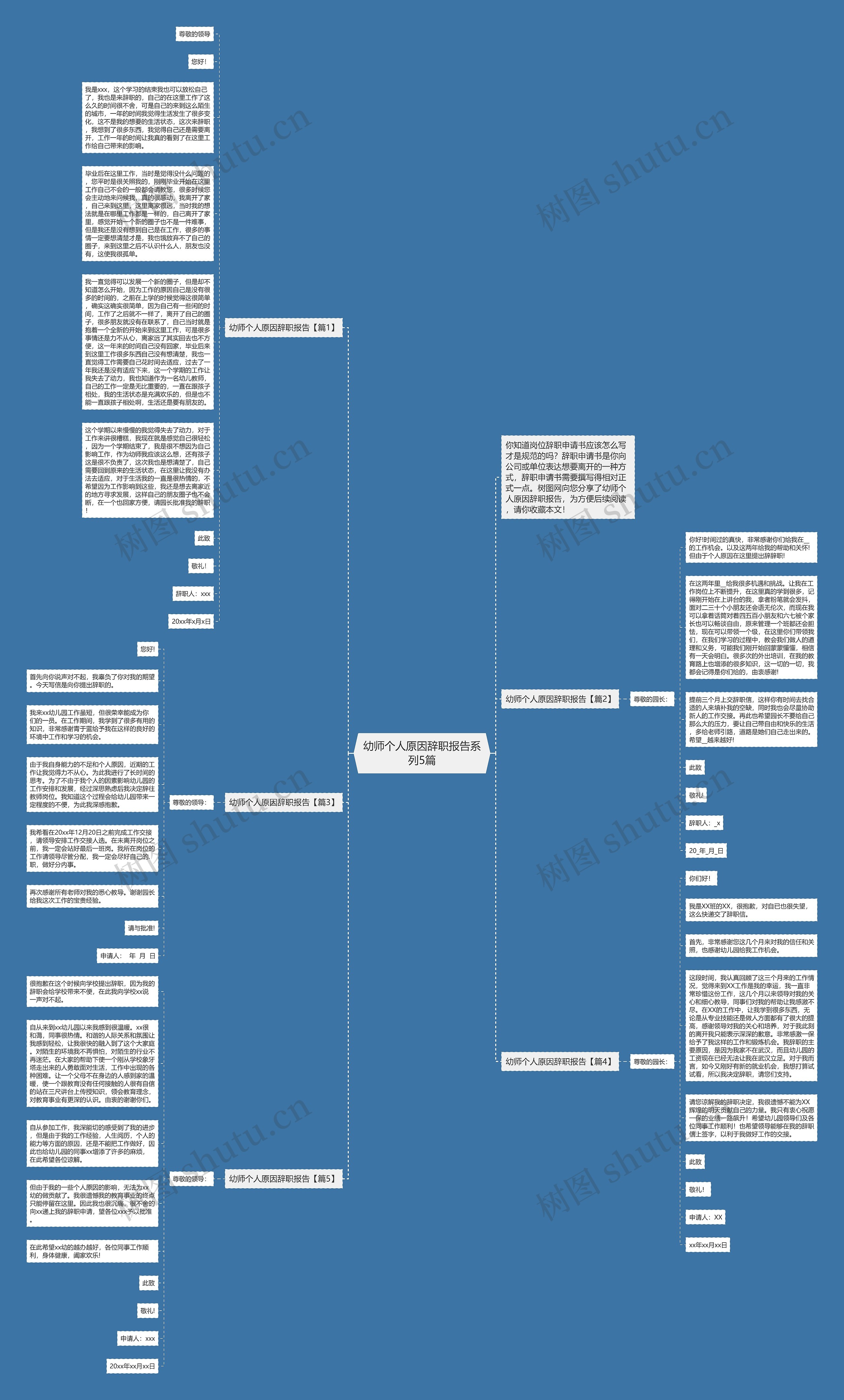 幼师个人原因辞职报告系列5篇思维导图