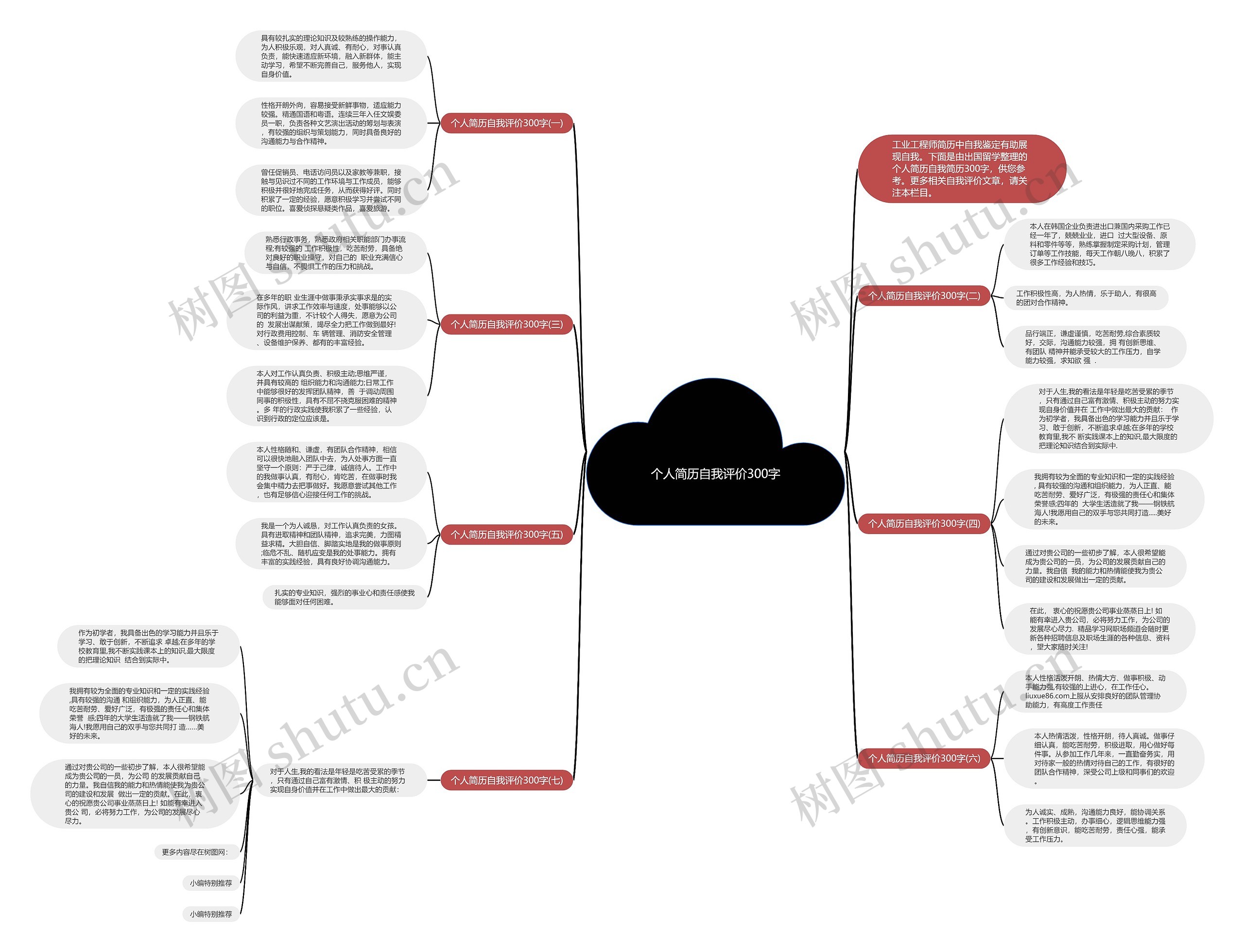 个人简历自我评价300字思维导图高清图 个人简历自我评价300字思维导图