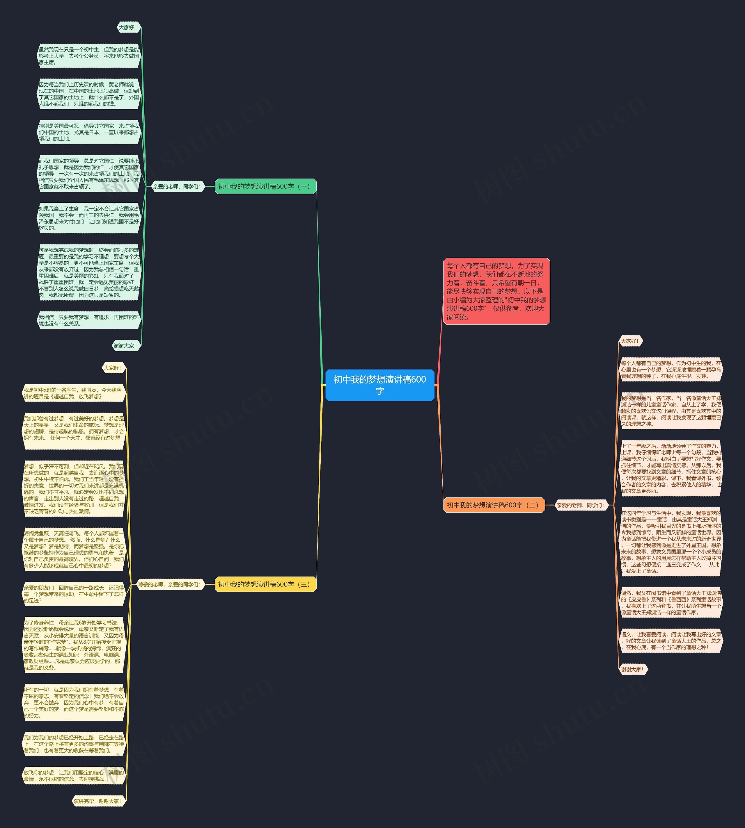 初中我的梦想演讲稿600字思维导图