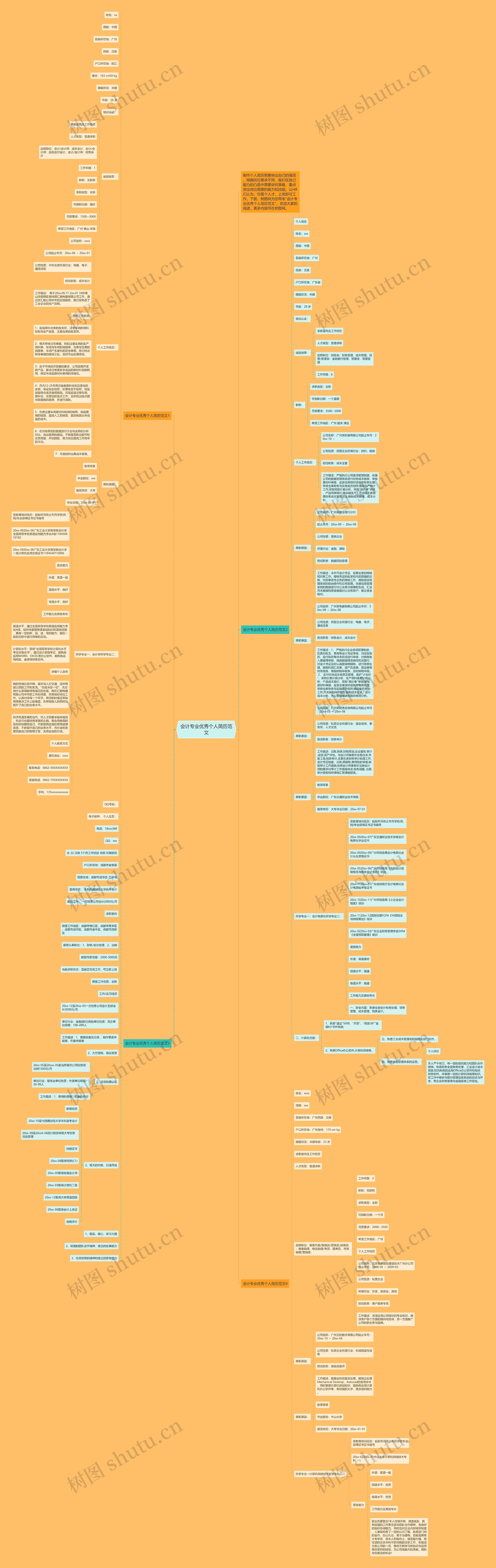 会计专业优秀个人简历范文思维导图