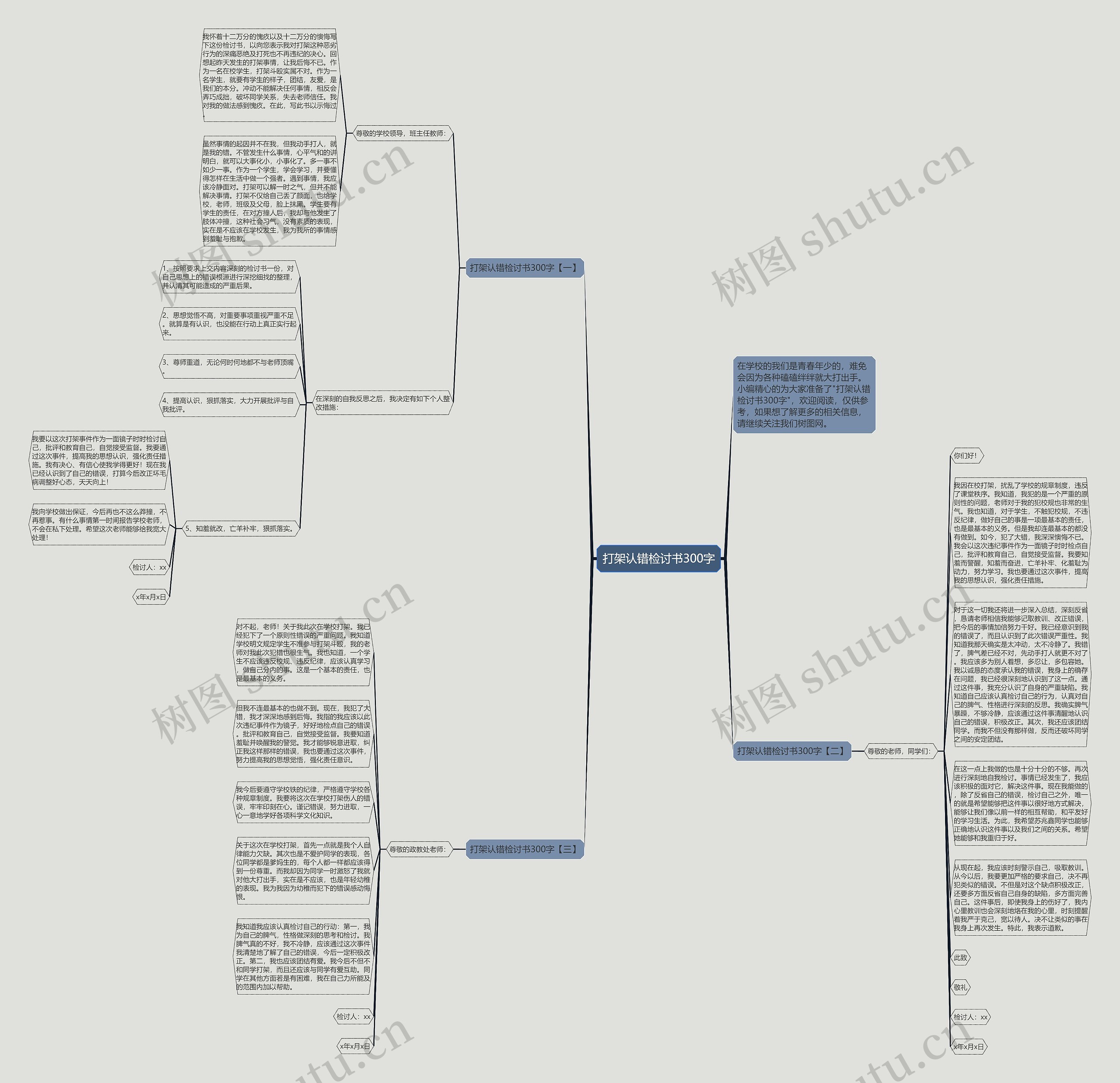 打架认错检讨书300字思维导图