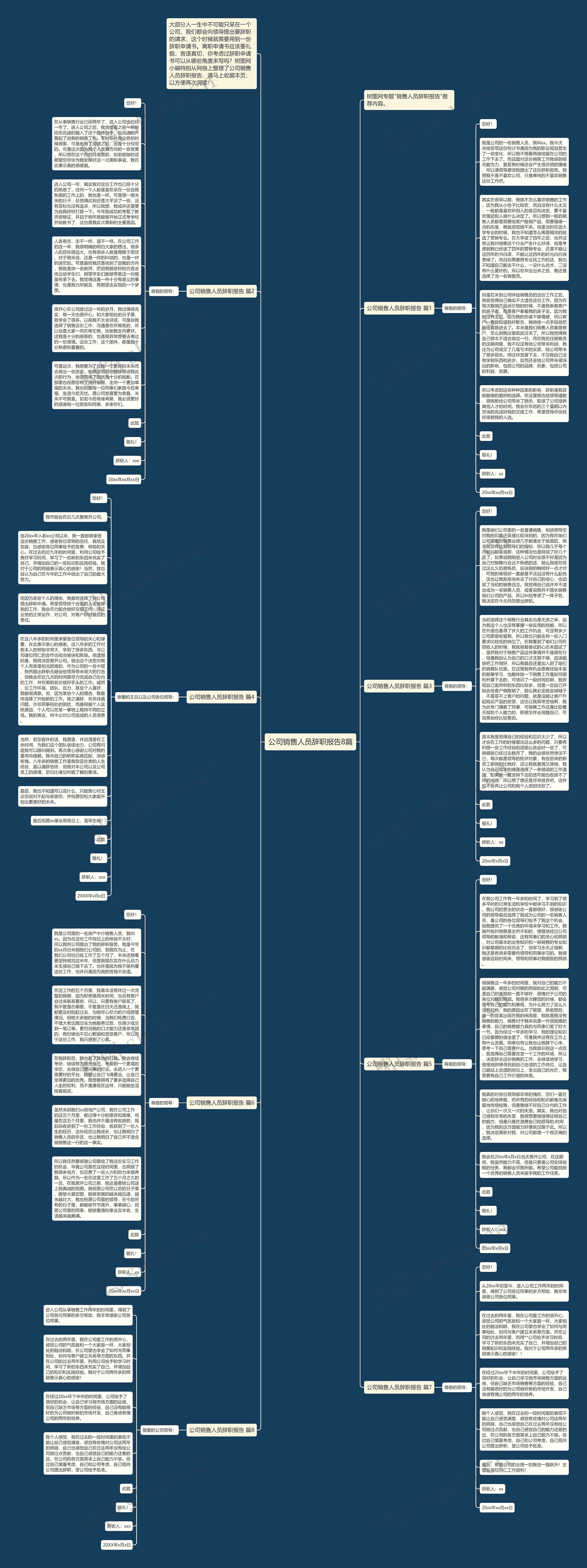 公司销售人员辞职报告8篇思维导图