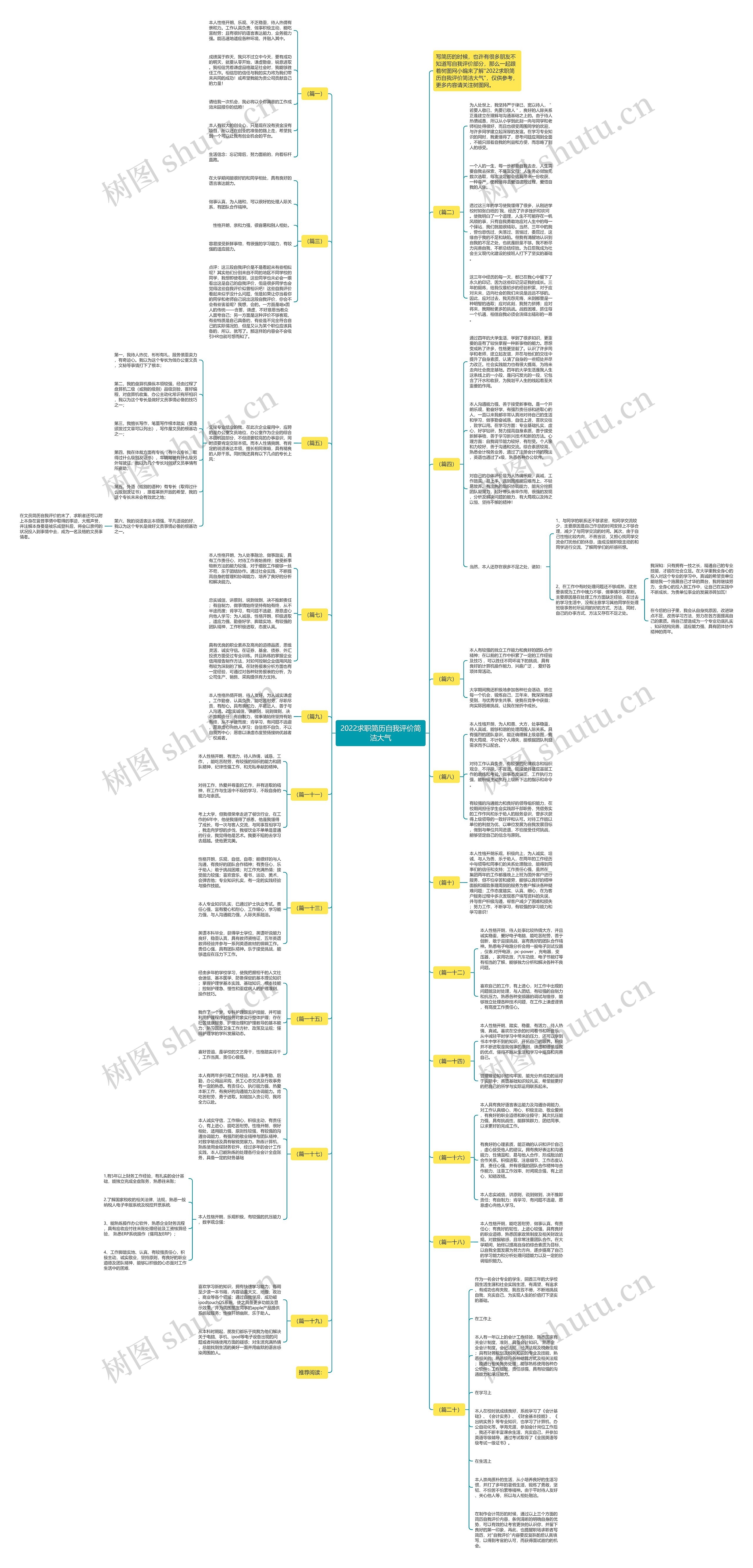 2022求职简历自我评价简洁大气思维导图