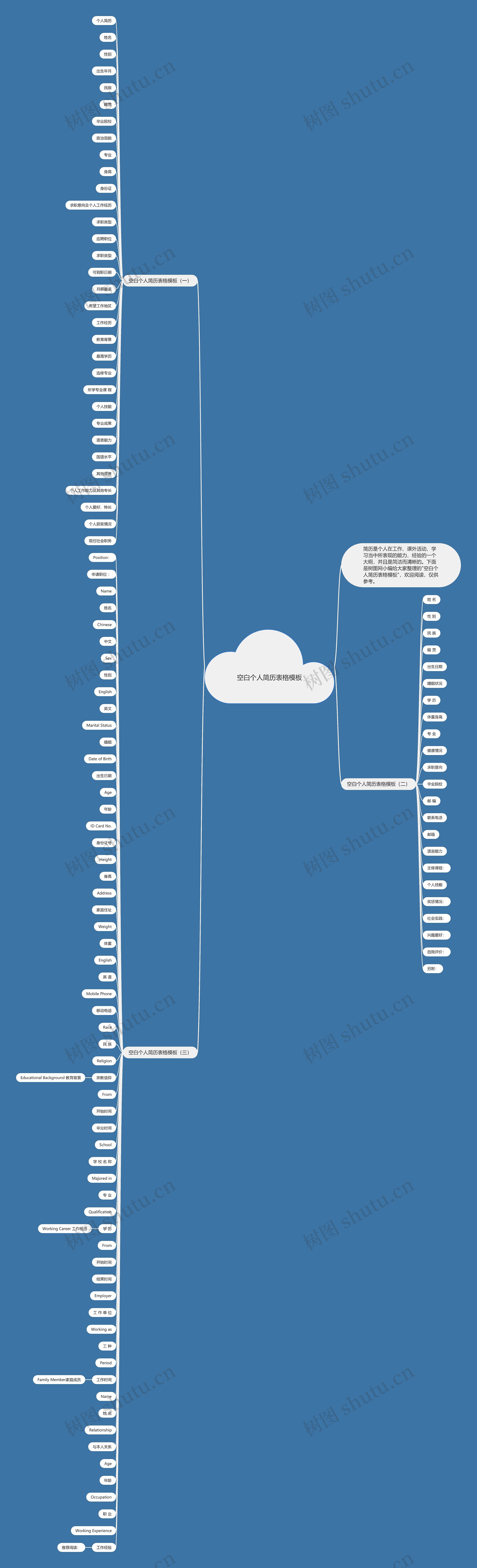 空白个人简历表格思维导图