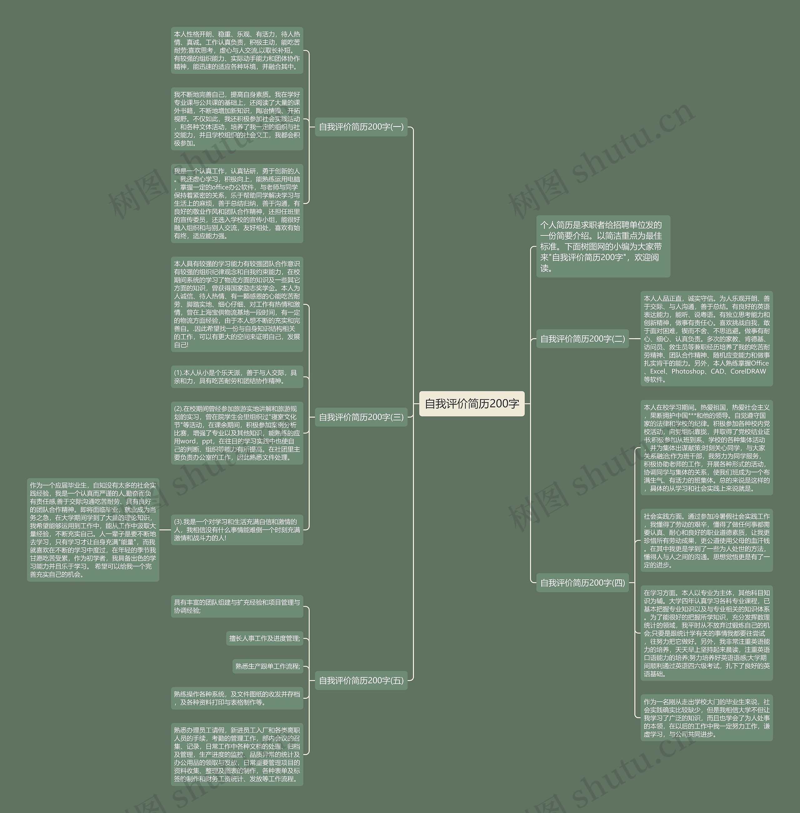 自我评价简历200字思维导图