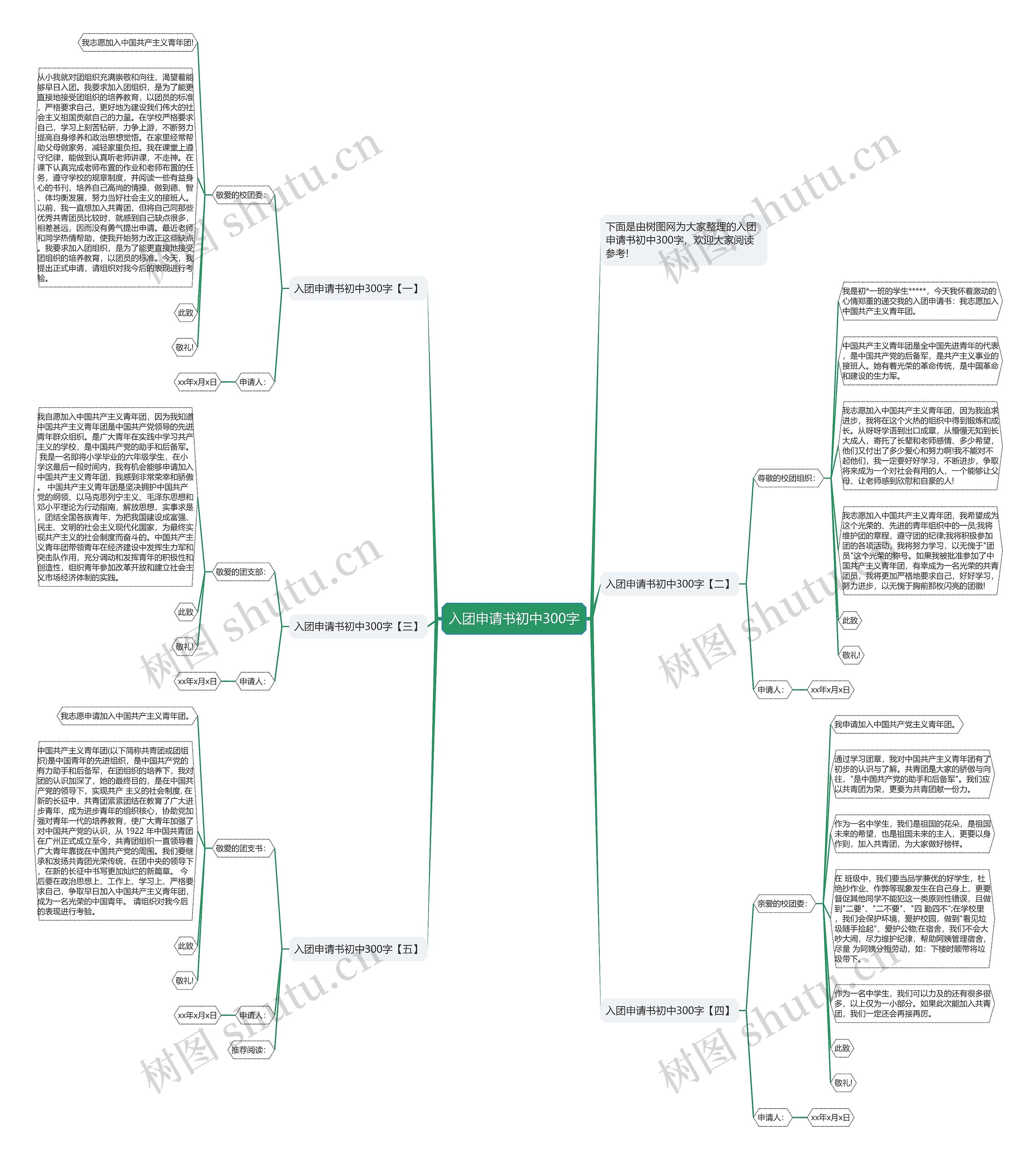 入团申请书初中300字思维导图