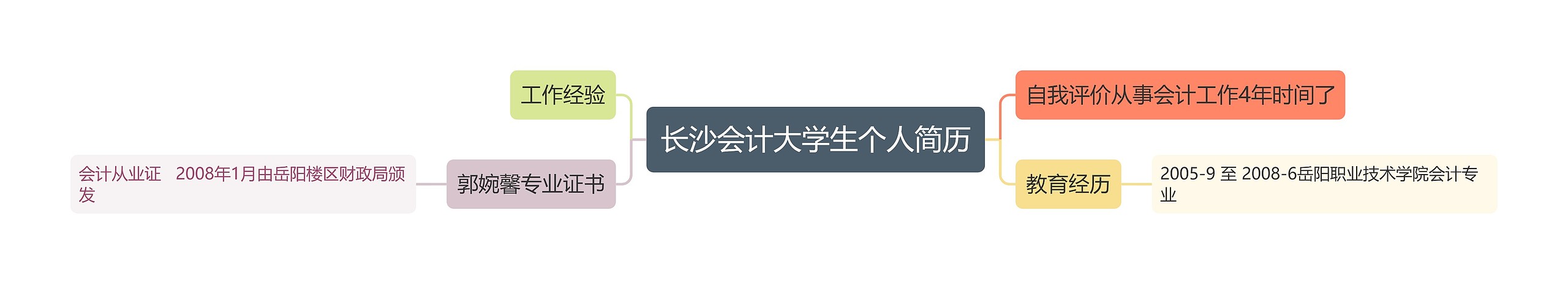 长沙会计大学生个人简历思维导图