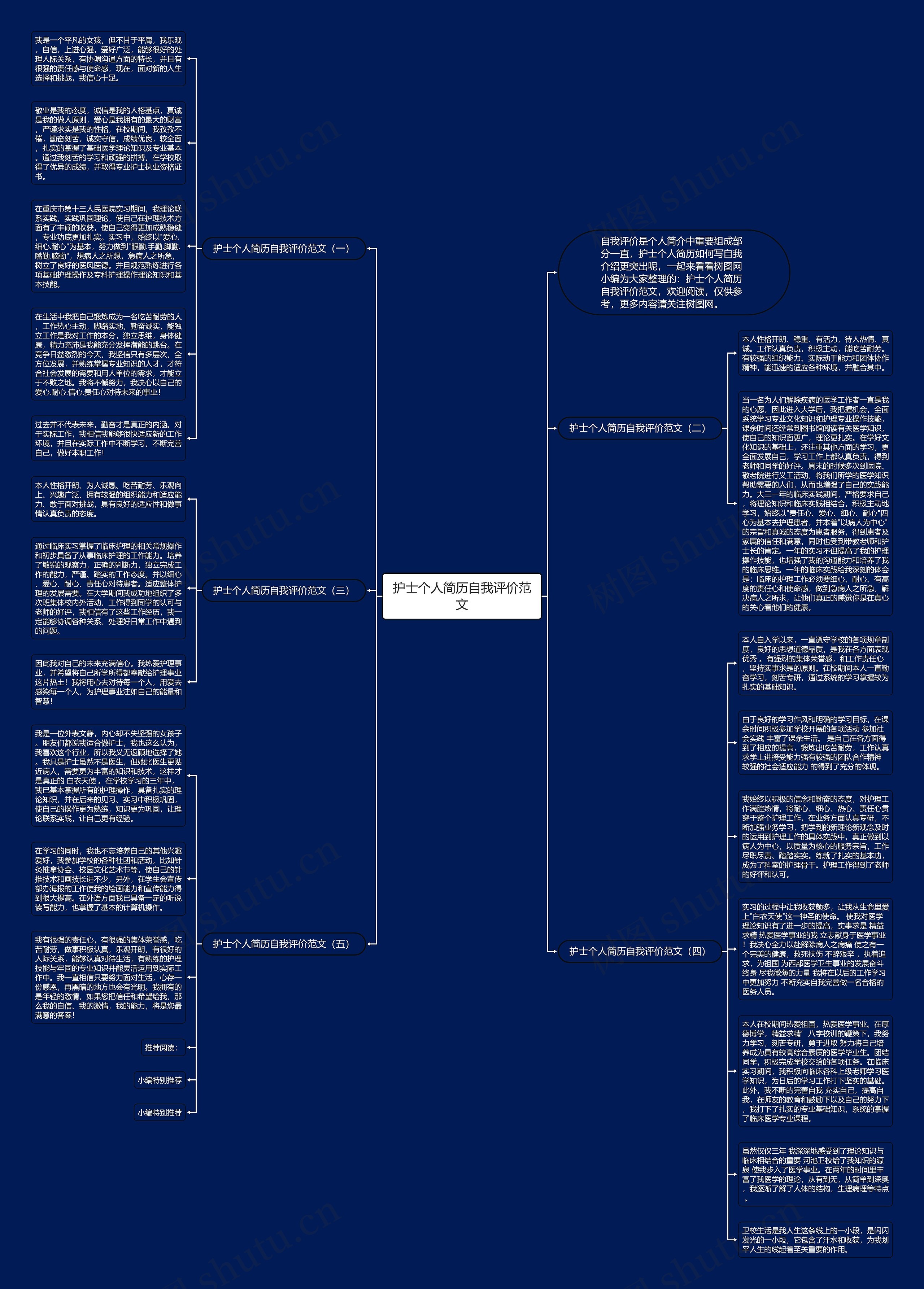 护士个人简历自我评价范文思维导图