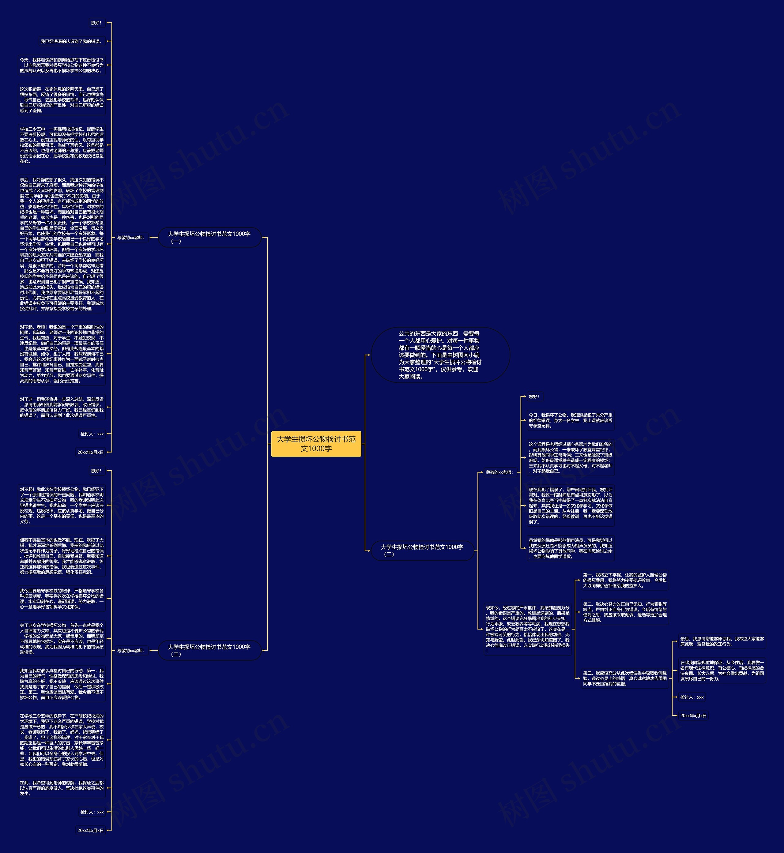 大学生损坏公物检讨书范文1000字思维导图