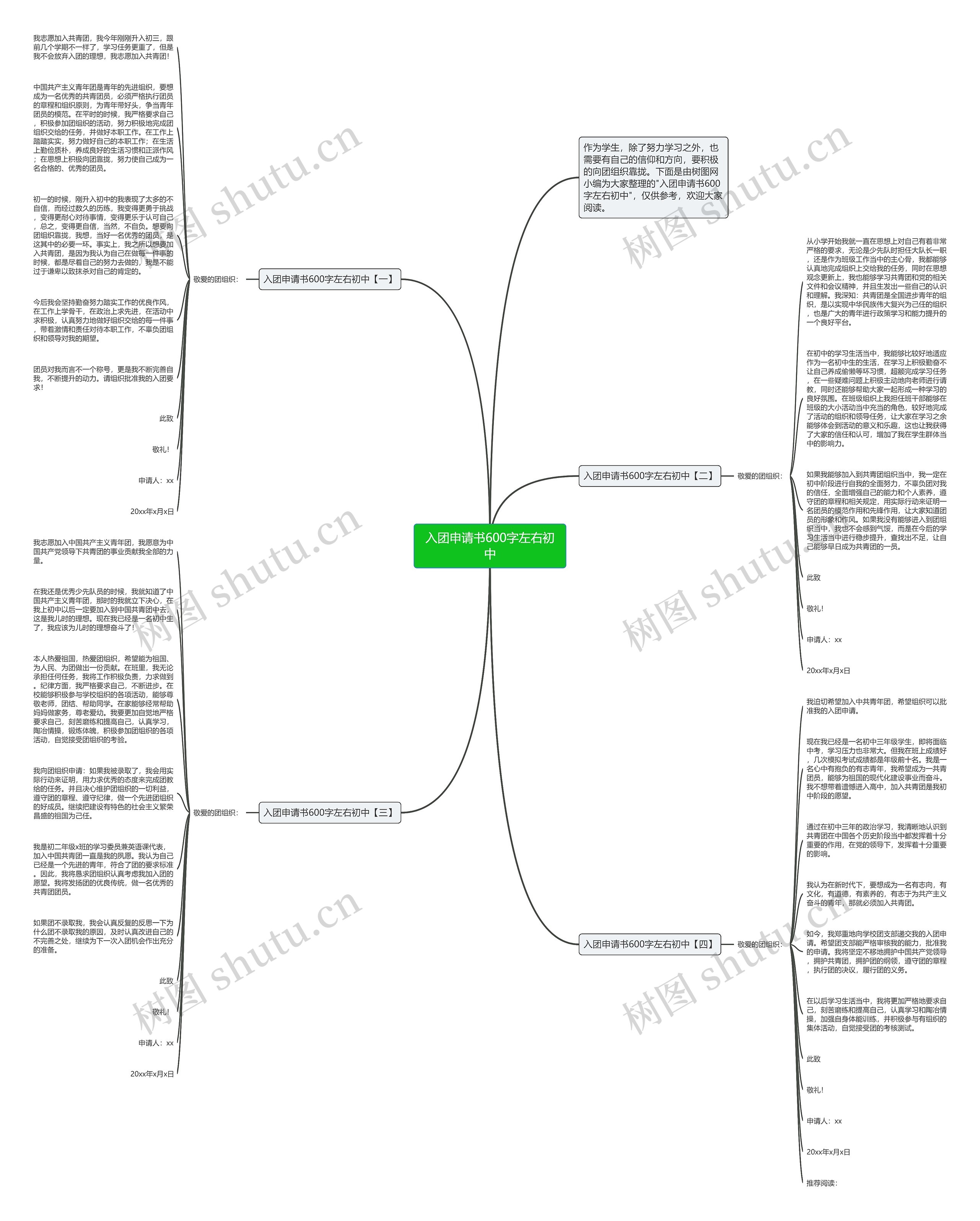 入团申请书600字左右初中思维导图