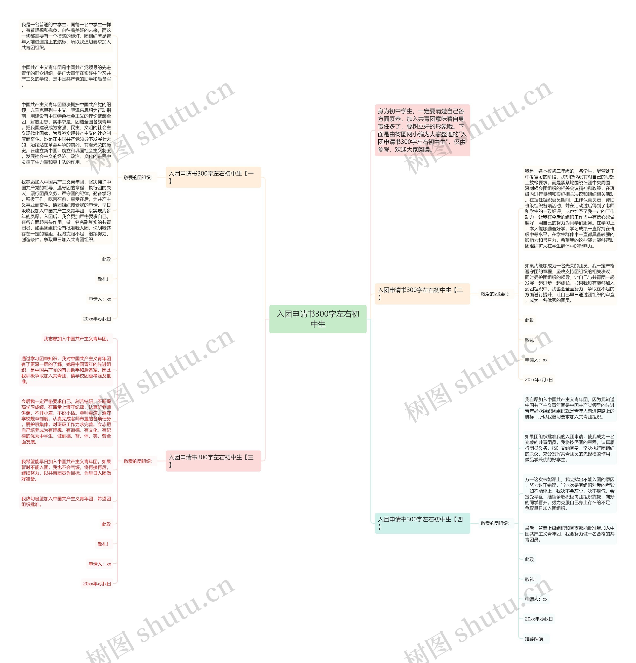 入团申请书300字左右初中生思维导图