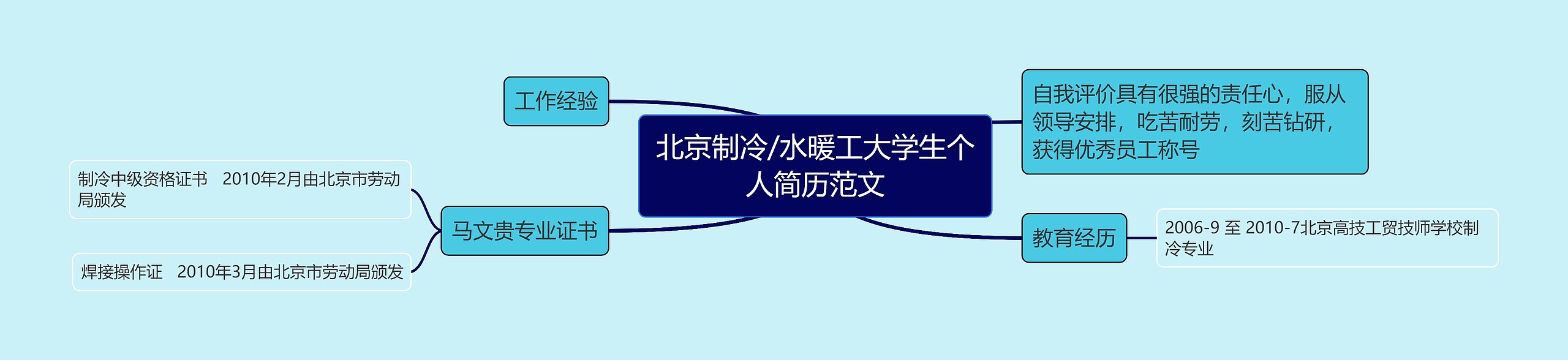 北京制冷/水暖工大学生个人简历范文