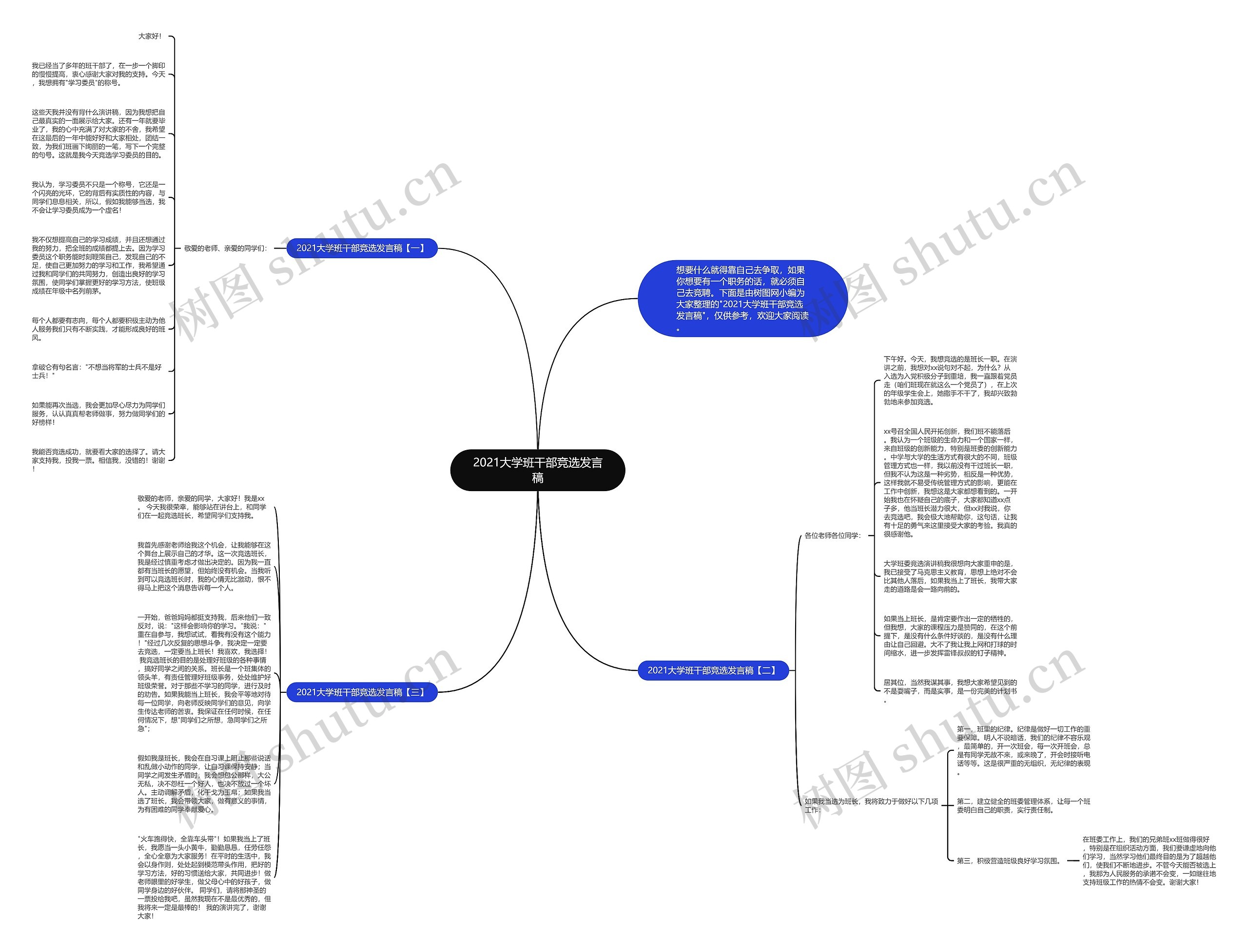 2021大学班干部竞选发言稿思维导图