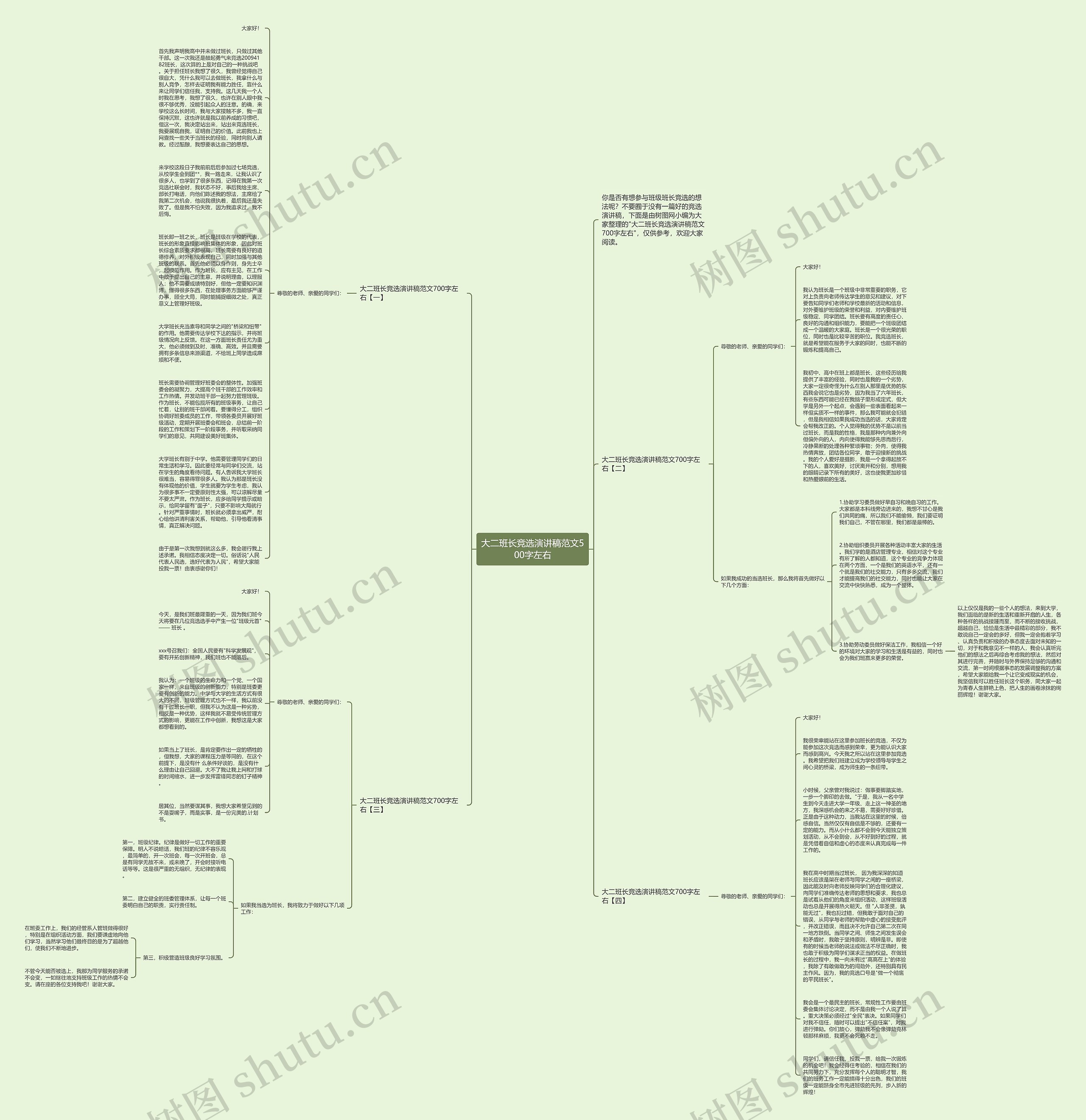 大二班长竞选演讲稿范文500字左右思维导图