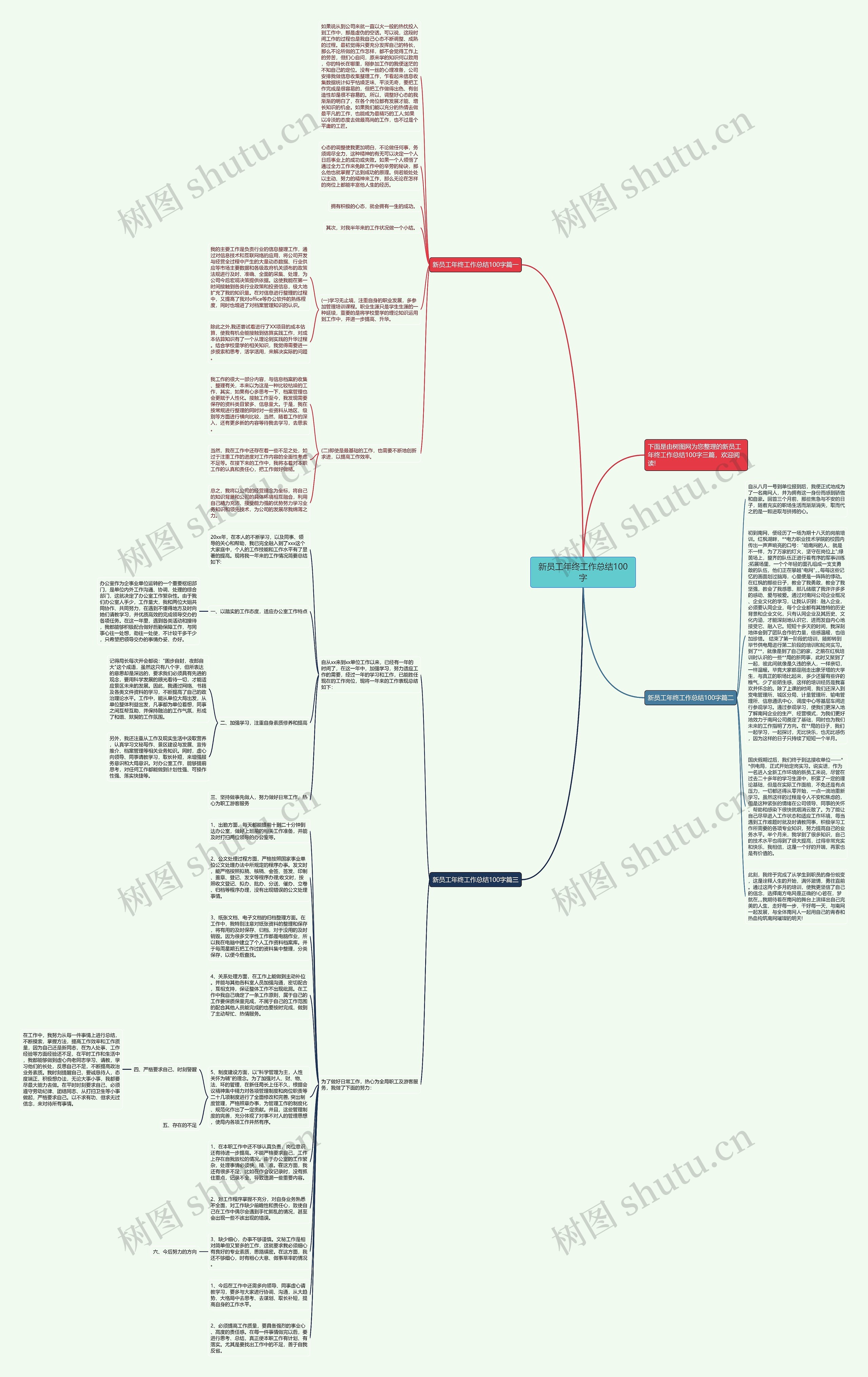 新员工年终工作总结100字思维导图