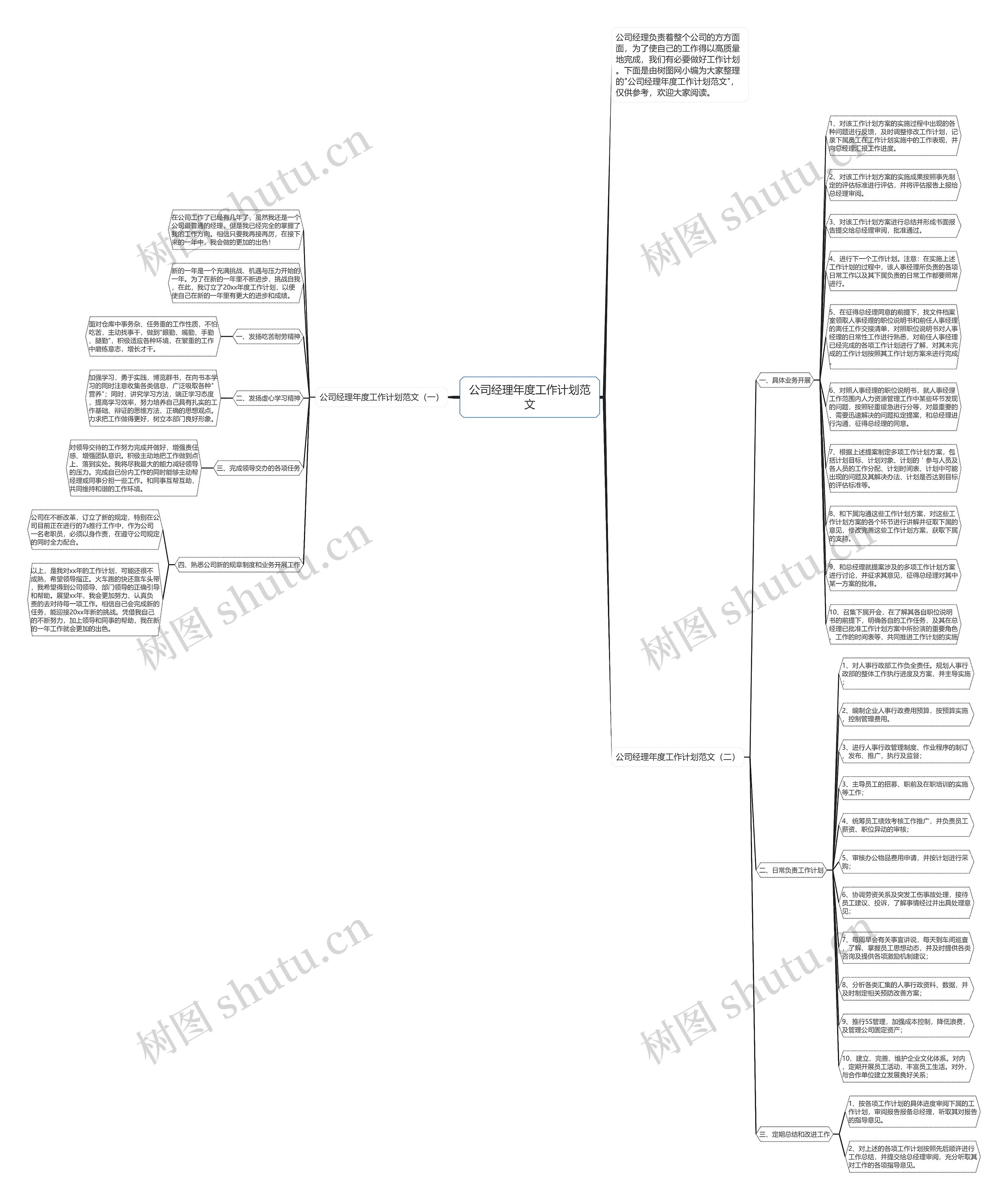 公司经理年度工作计划范文思维导图