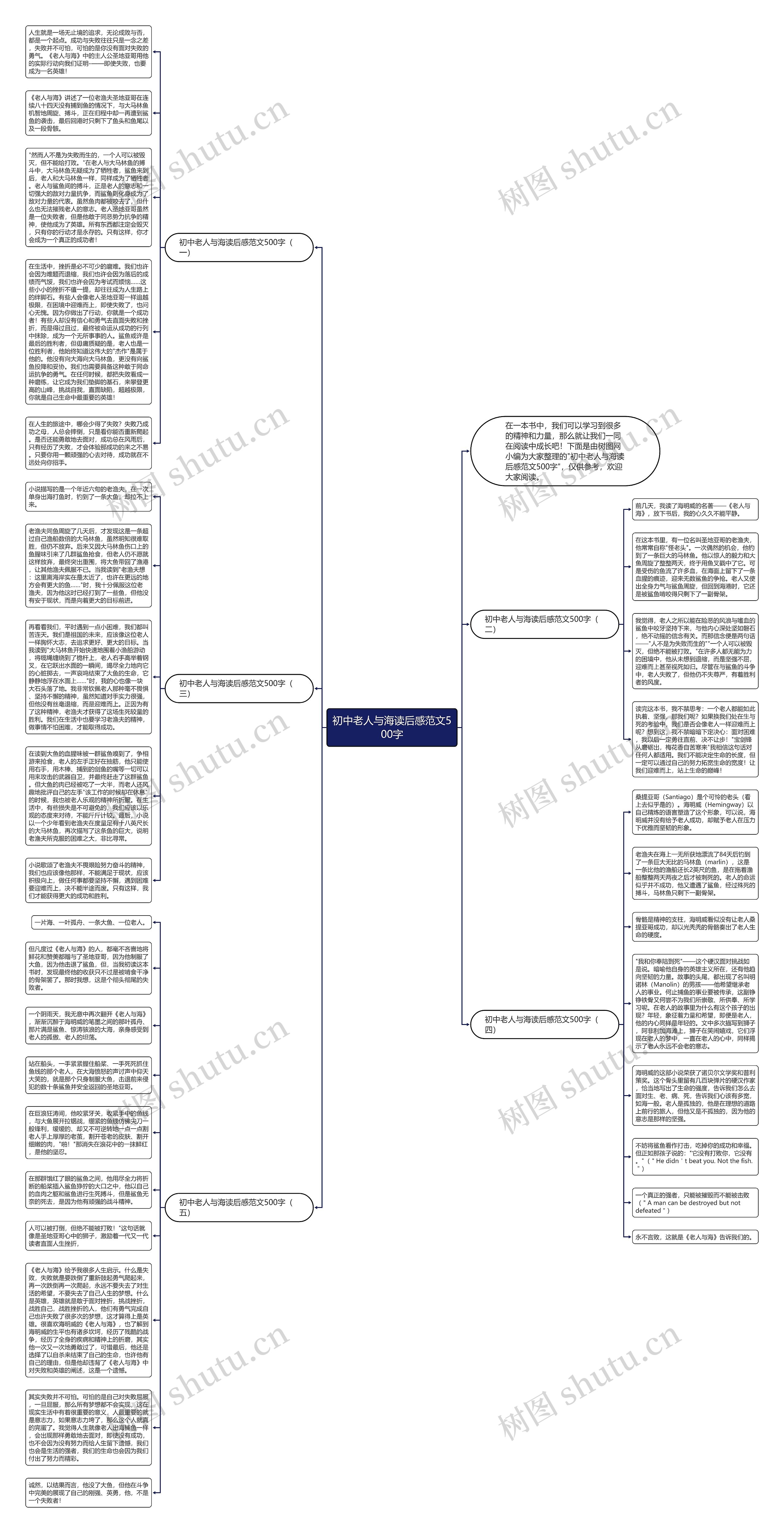 初中老人与海读后感范文500字思维导图