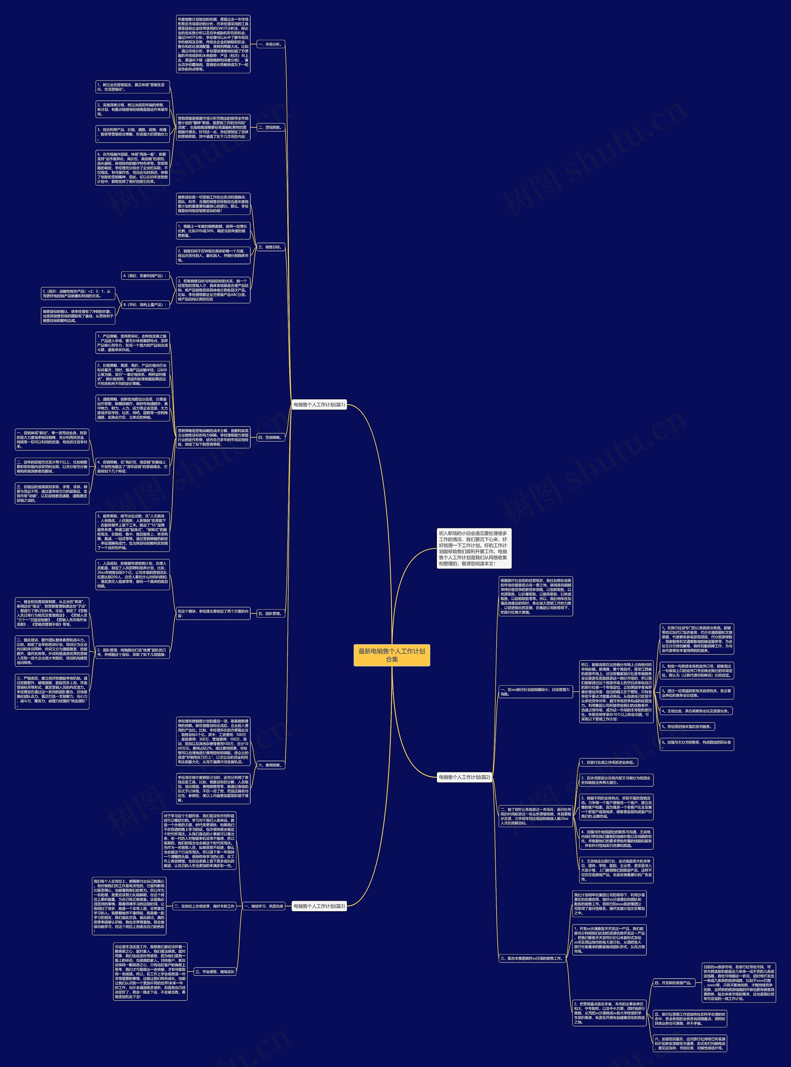最新电销售个人工作计划合集思维导图