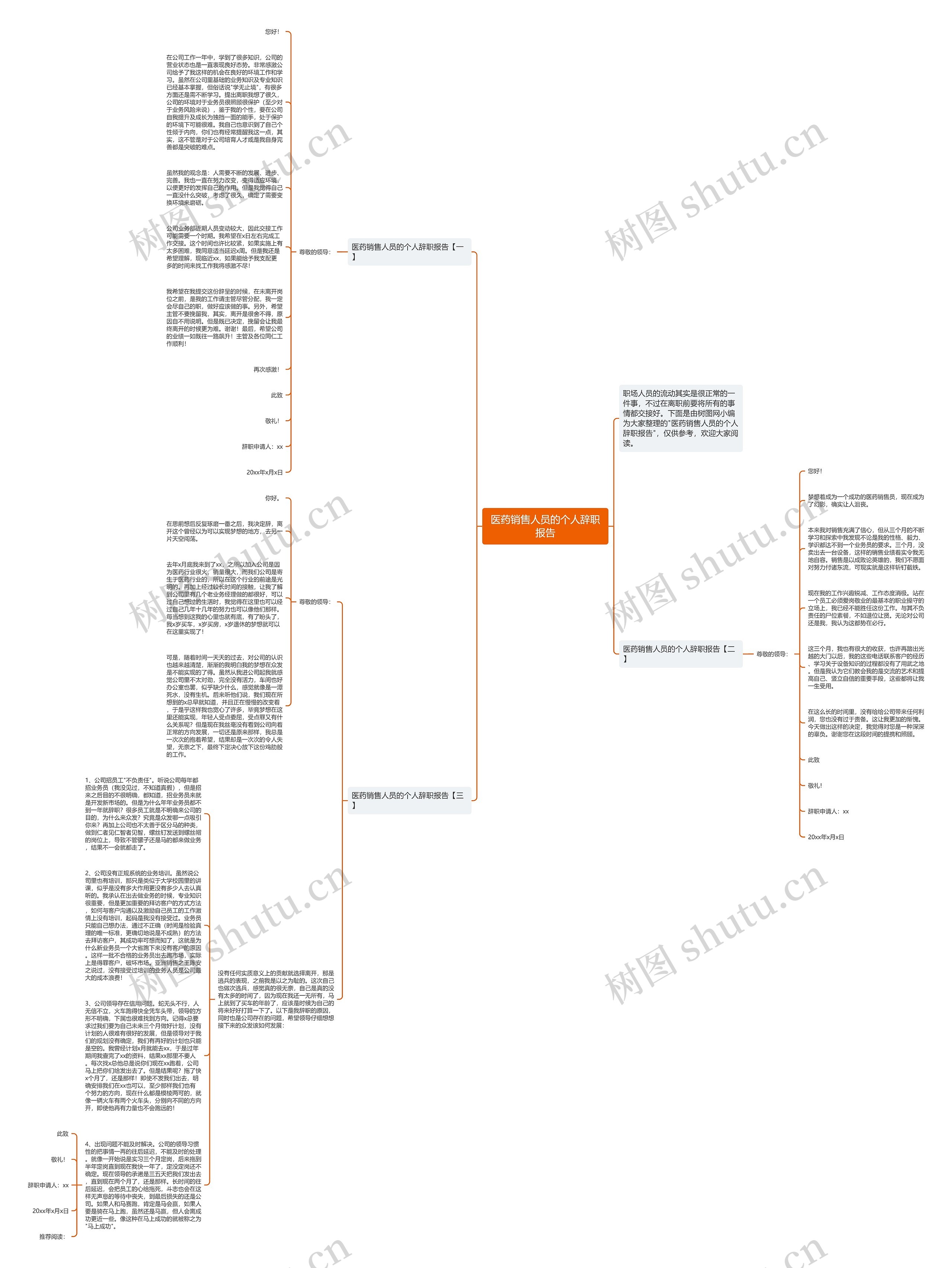 医药销售人员的个人辞职报告思维导图