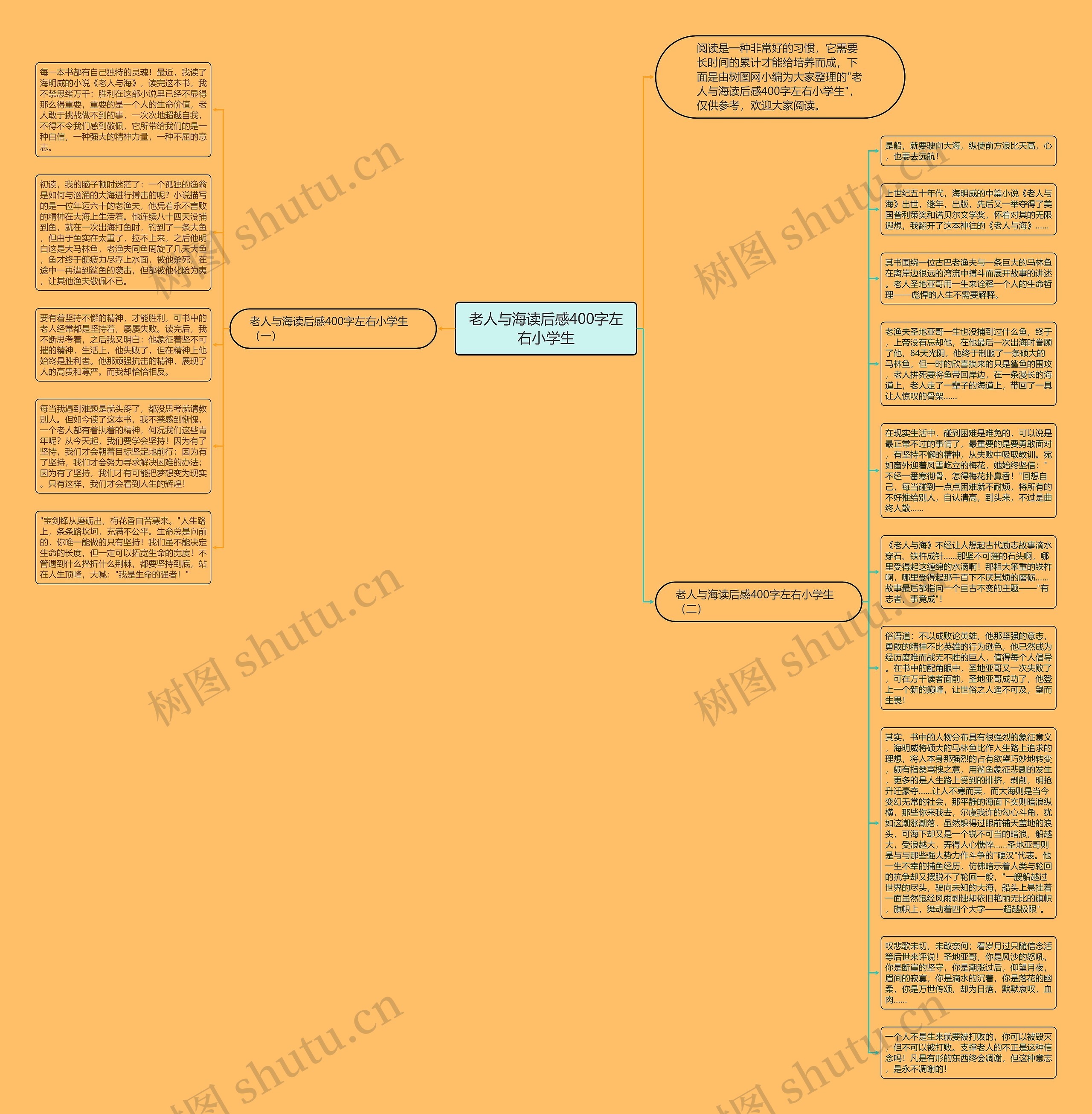 老人与海读后感400字左右小学生思维导图