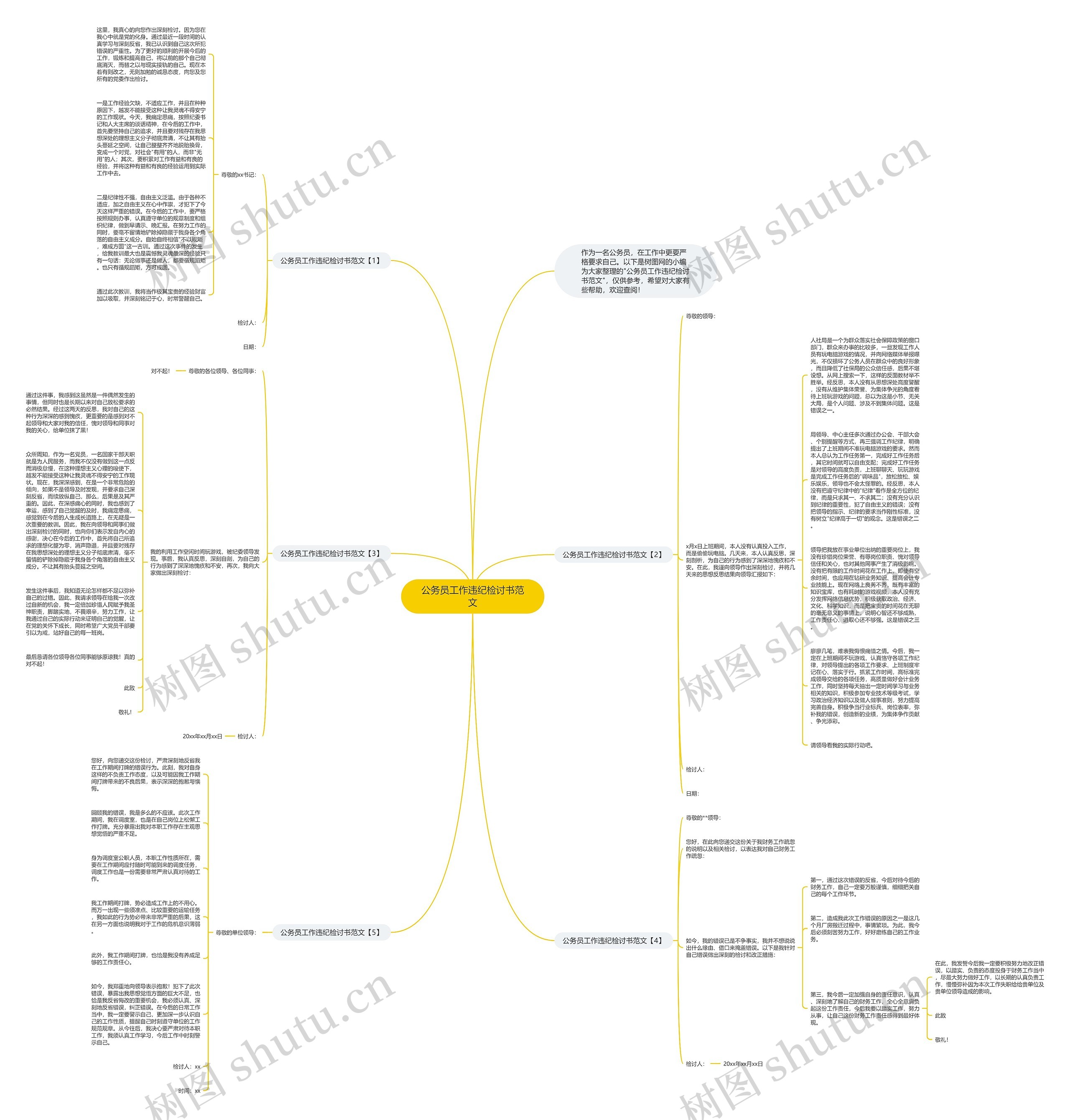 公务员工作违纪检讨书范文思维导图