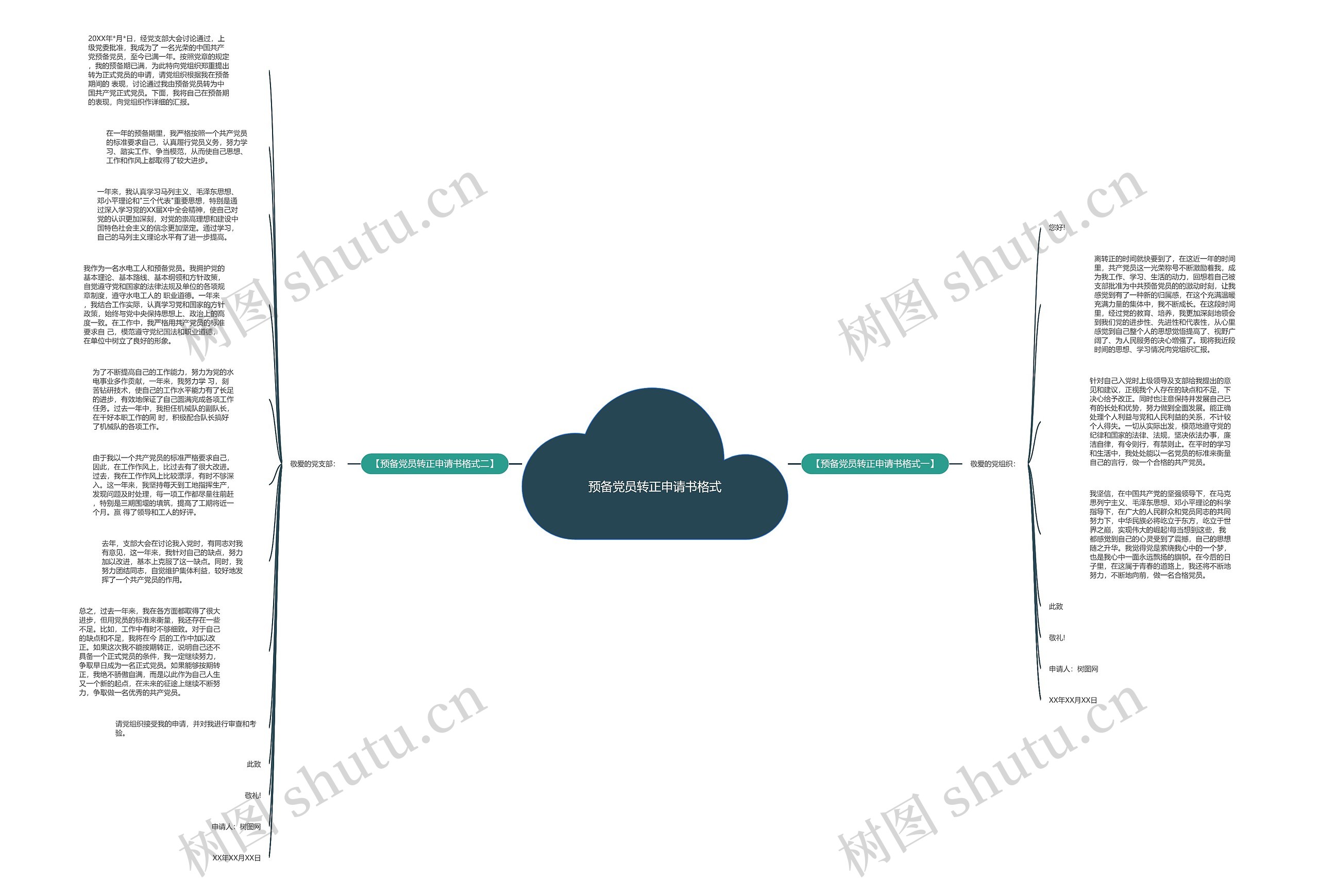 预备党员转正申请书格式思维导图
